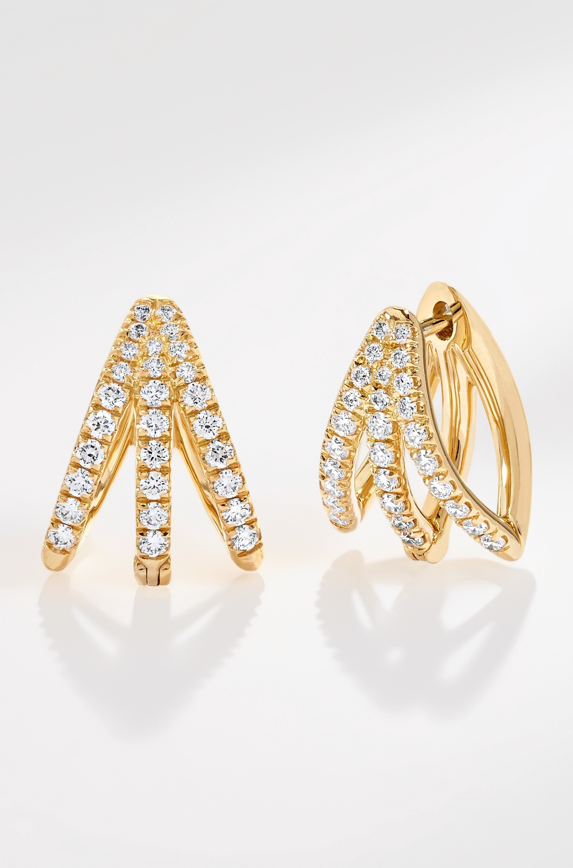 MINUTIAE Three Line Huggie Hoop Clip On Stud Earring Austrian Zirconium Gold Plated Sparkling Shine Fashion Earring For Women And Girls