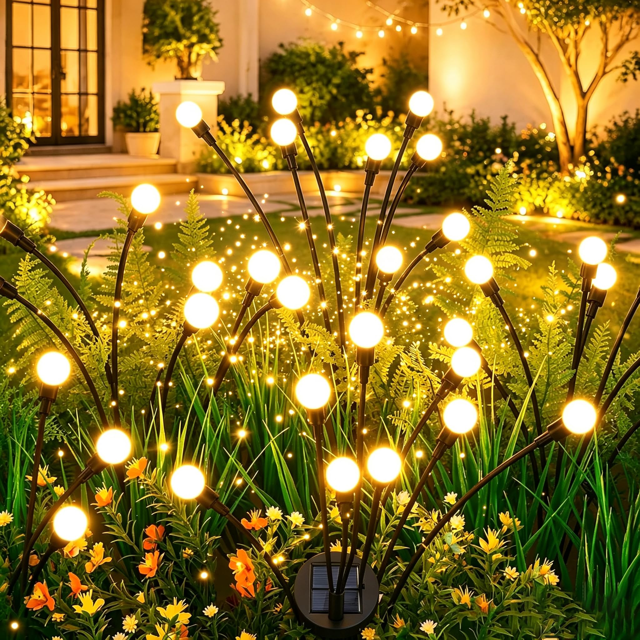 Solar Lights Outdoor Garden, 2 Pack Firefly Solar Lights with 8 LED, Solar Swaying Garden Lights IP65 Waterproof, Solar Firefly Lights Outdoor for Pathway, Yard, Patio, Fence Decoration (Warm White)