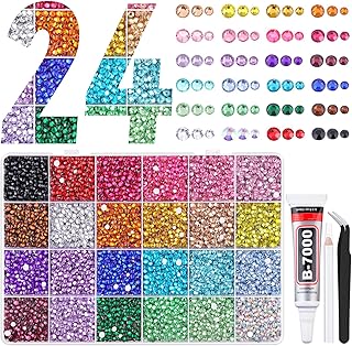 22000Pcs Resin Rhinestones for Bedazzling with Tweezers, Multicolor 2/3/4mm Rhinestones for Crafting with B7000 Jewelry Glue for DIY Crafts Clothing Tumblers Shoes Fabric Nail Art