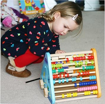 TOWO Wooden Activity Center Toy, ABC Blocks Abacus Clock for Toddlers | 5-in-1 triangle learning toy with alphabet flip blocks, abacus and clock; Montessori play for babies and toddlers age 1+