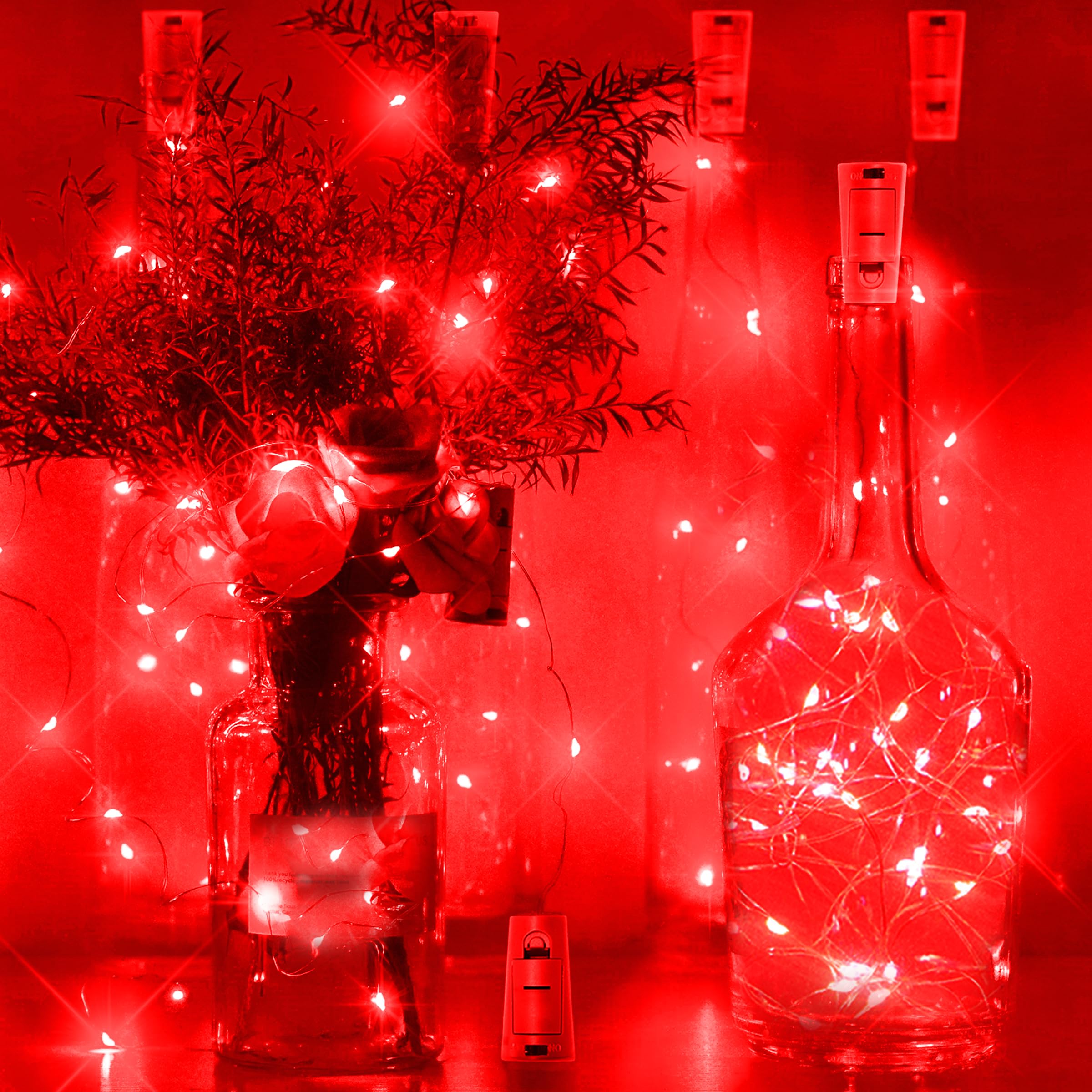 12 Packungen mit 20 LED-Weinflaschen-Lichtern mit Korken – rote Lichterkette, batteriebetriebene Korklichter für Weinflaschen, Glas, Vase, Weihnachten, Geburtstag, Hochzeit, Halloween, Party,