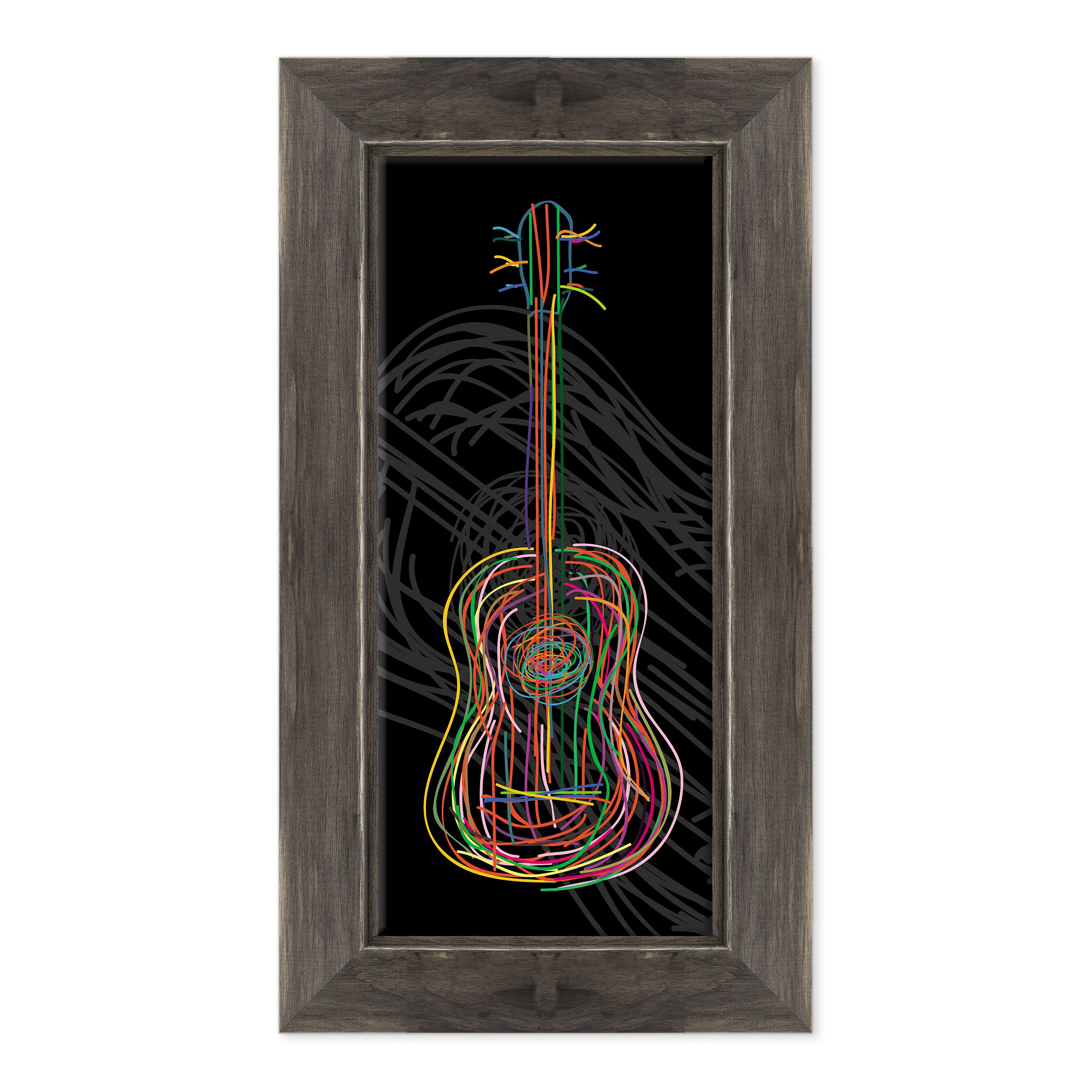 Quadro PANORAMICO su Tela Canvas INTELAIATO - con Cornice - Chitarra - Musica Arte - Deejay Set - Pop Jazz Rock Blues - Graphic Design - 40x100cm - Stile Country Nero Shabby - (cod.247)