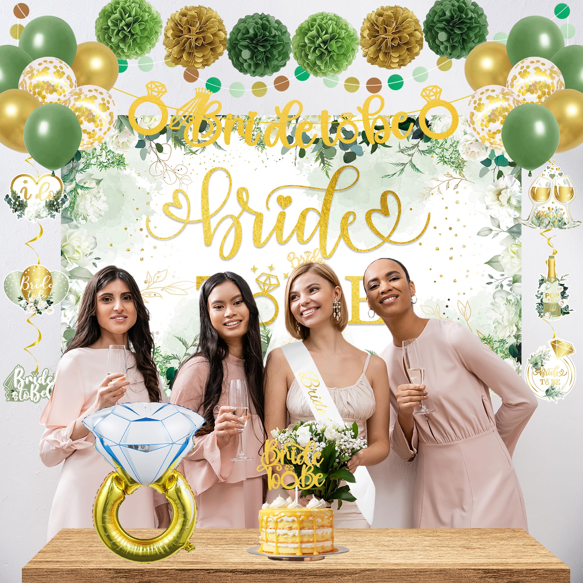 Amazon.com: DARUNAXY Sage Green Bachelorette Party Decorations, Bride to Be  Banner, Bride Veil Tiara & Crown Bridal Shower Balloons Cake Topper Paper  Pom Poms Party Supply for Hen Bachelorette Party(34PC) : Home