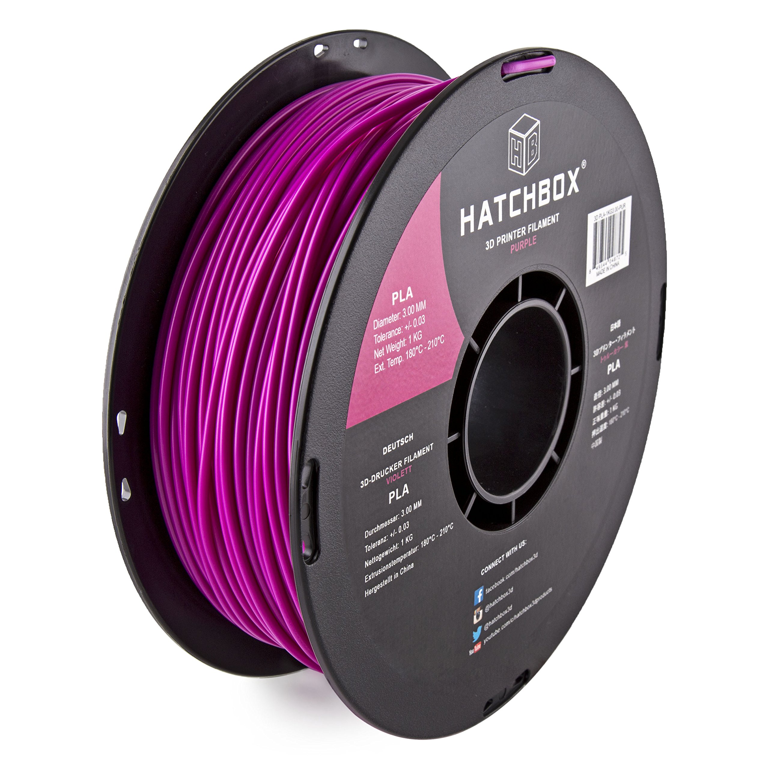 HATCHBOX 3D PLA-1KG3.00-PUR PLA 3D Printer Filament, Dimensional Accuracy +/- 0.03 mm, 1 kg Spool, 3.00 mm, Purple