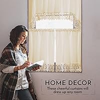 Vista 4 de American Linen Cortinas de café para cocina, cortinas de baño con cenefa, borde de encaje bordado. (beige)