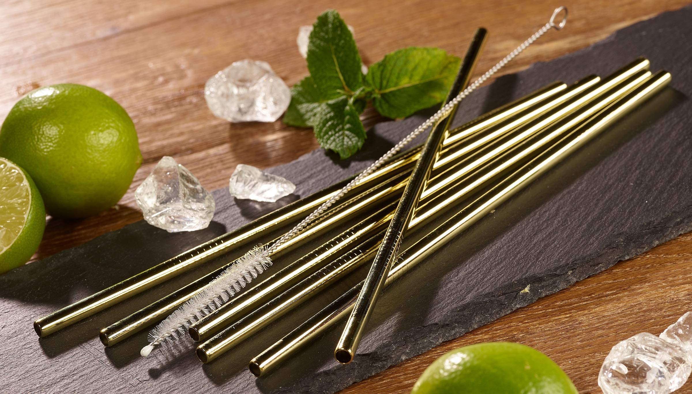 AUNEK Cannucce Acciaio Inox, Set da 16 Ecologica Atossiche Cannuccie Riutilizzabili Metallo con 4 Spazzola di Pulizia e Borsa per Cocktail, Milk