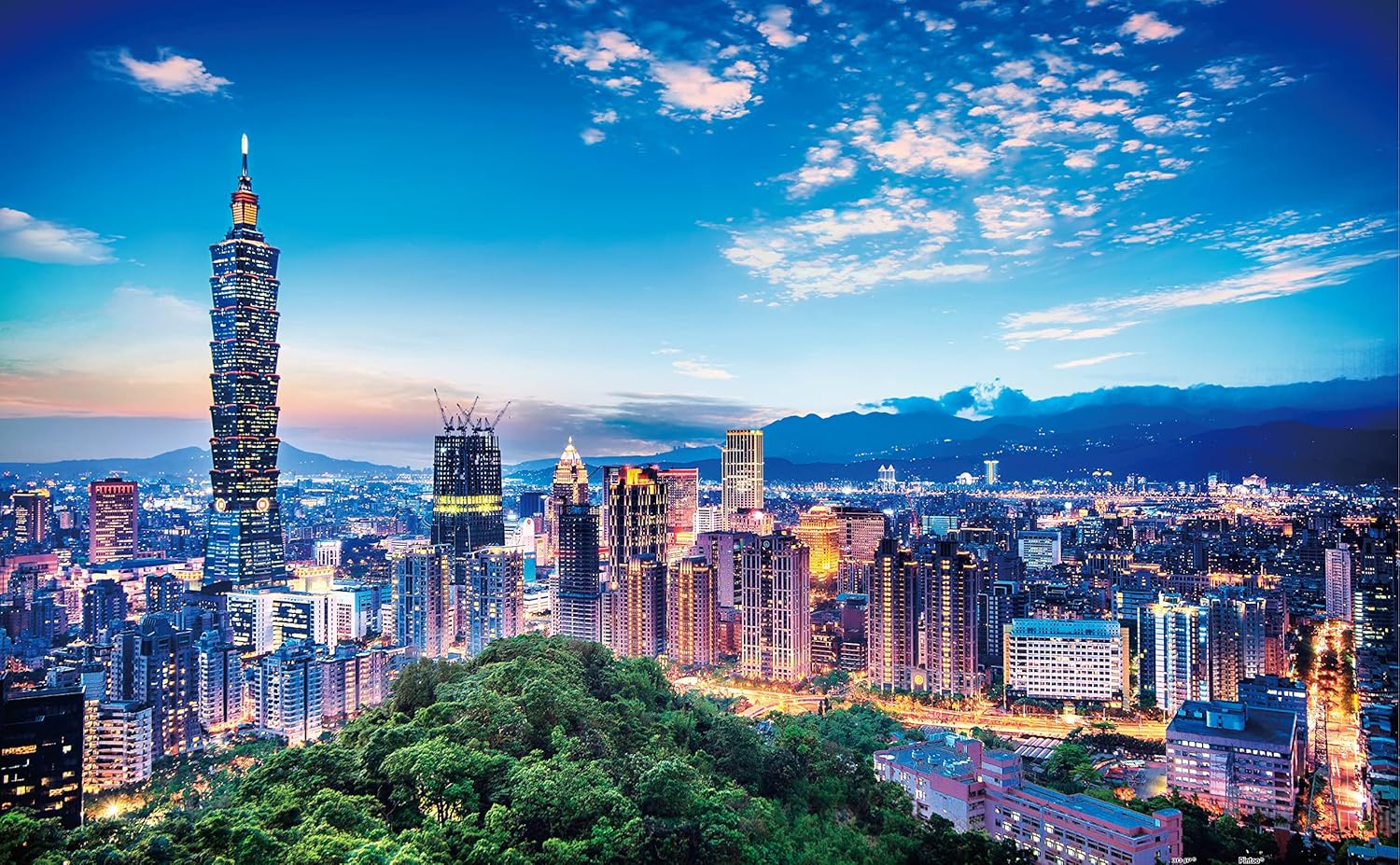 Pintoo Two Plastic Jigsaw Puzzles Bundle - 1000 Piece - Colmar, France and 1000 Piece - The Beautiful Sunset of Taipei [H1784+H1916]