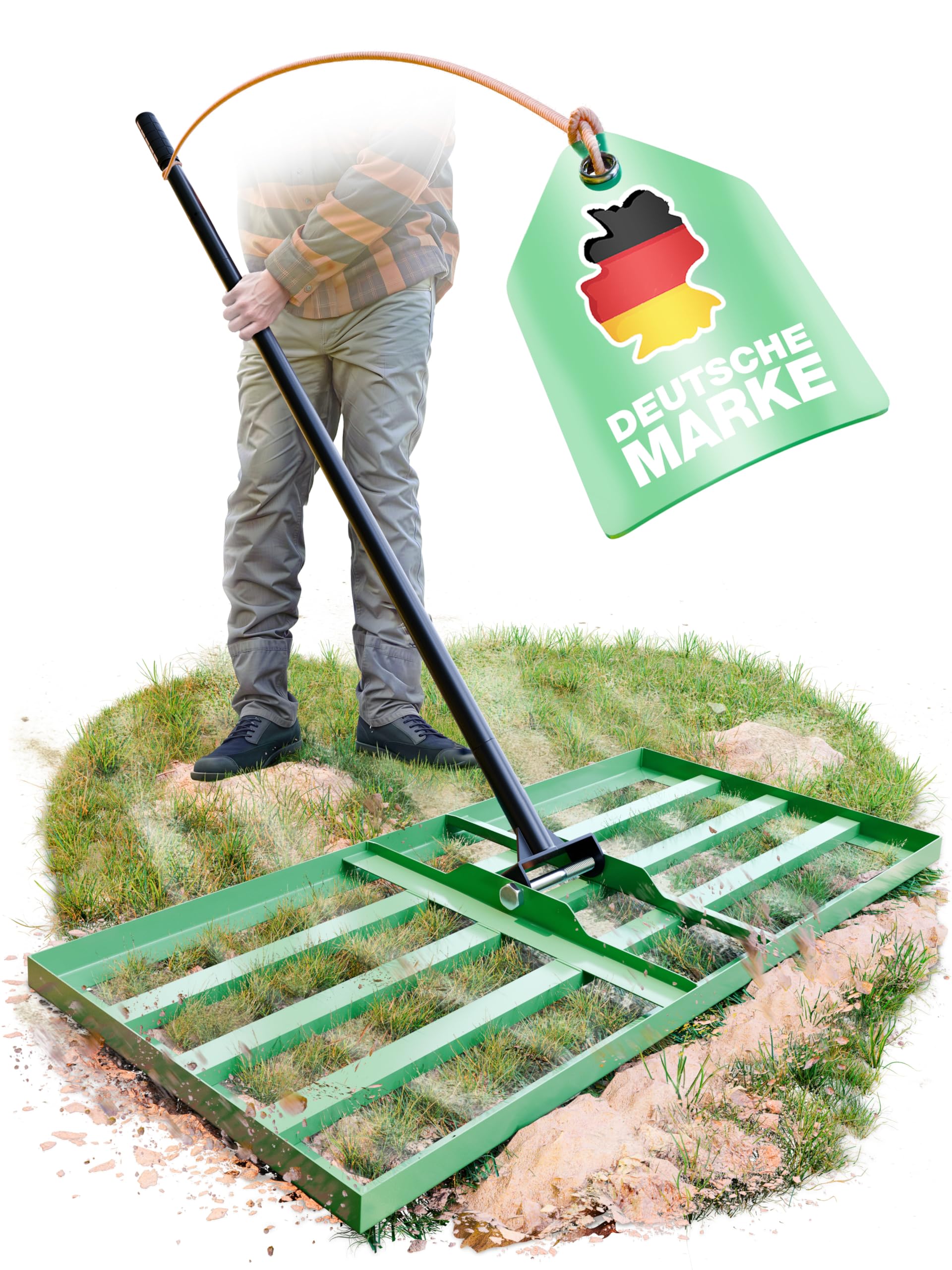 SMABIX® Rasenrakel 75x35cm mit Metallstiel Nivellierrechen Leveling Rake