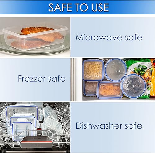 Miniatura 4 de Moss & Stone Recipientes herméticos de plástico para almacenamiento de alimentos con tapas, juego de fiambreras seguras para lavavajillas y