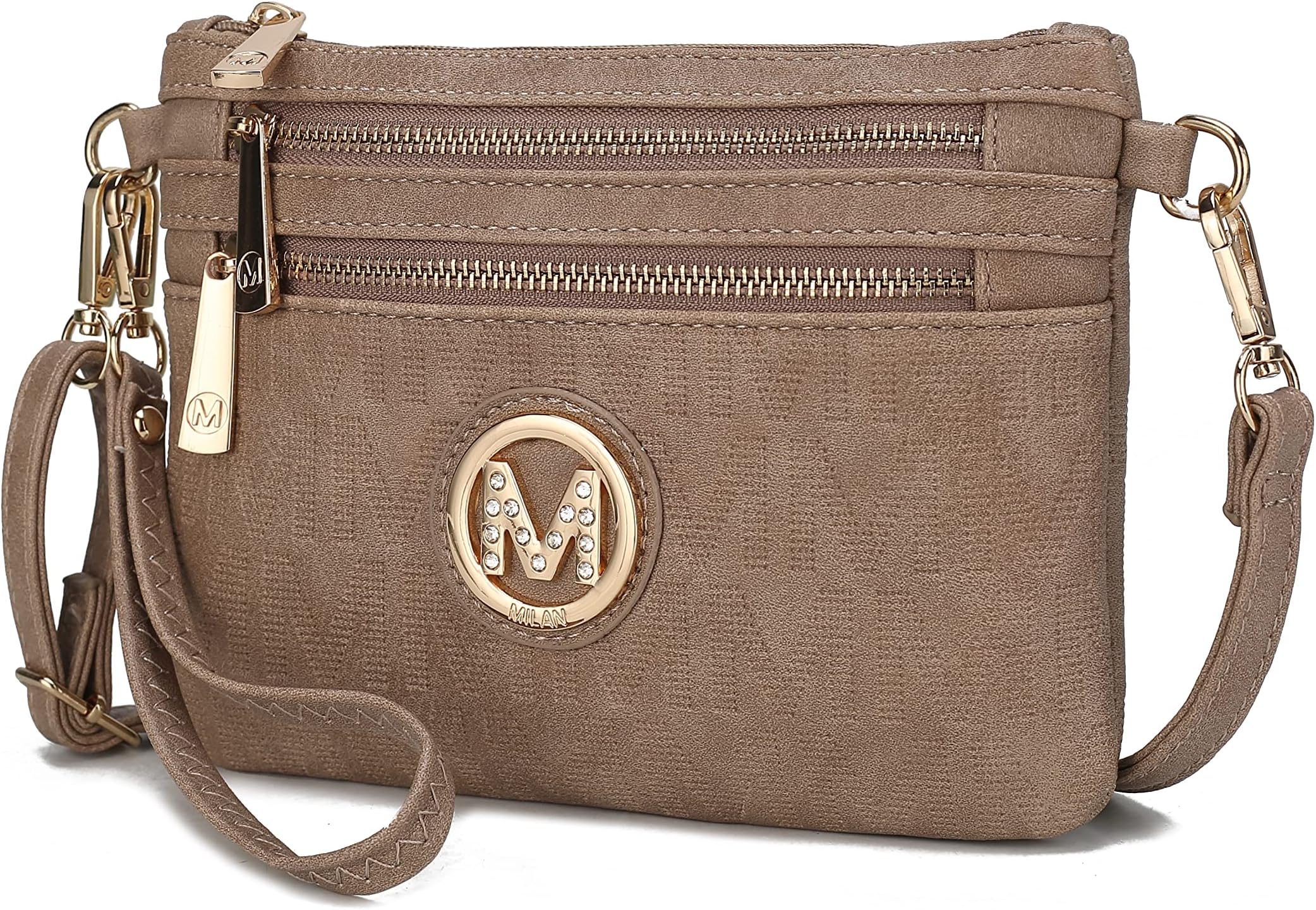MKF CollectionMKF Crossbody Bag for Women, Wristlet Strap – PU Leather Shoulder Handbag – Small Pocketbook Messenger Purse Black