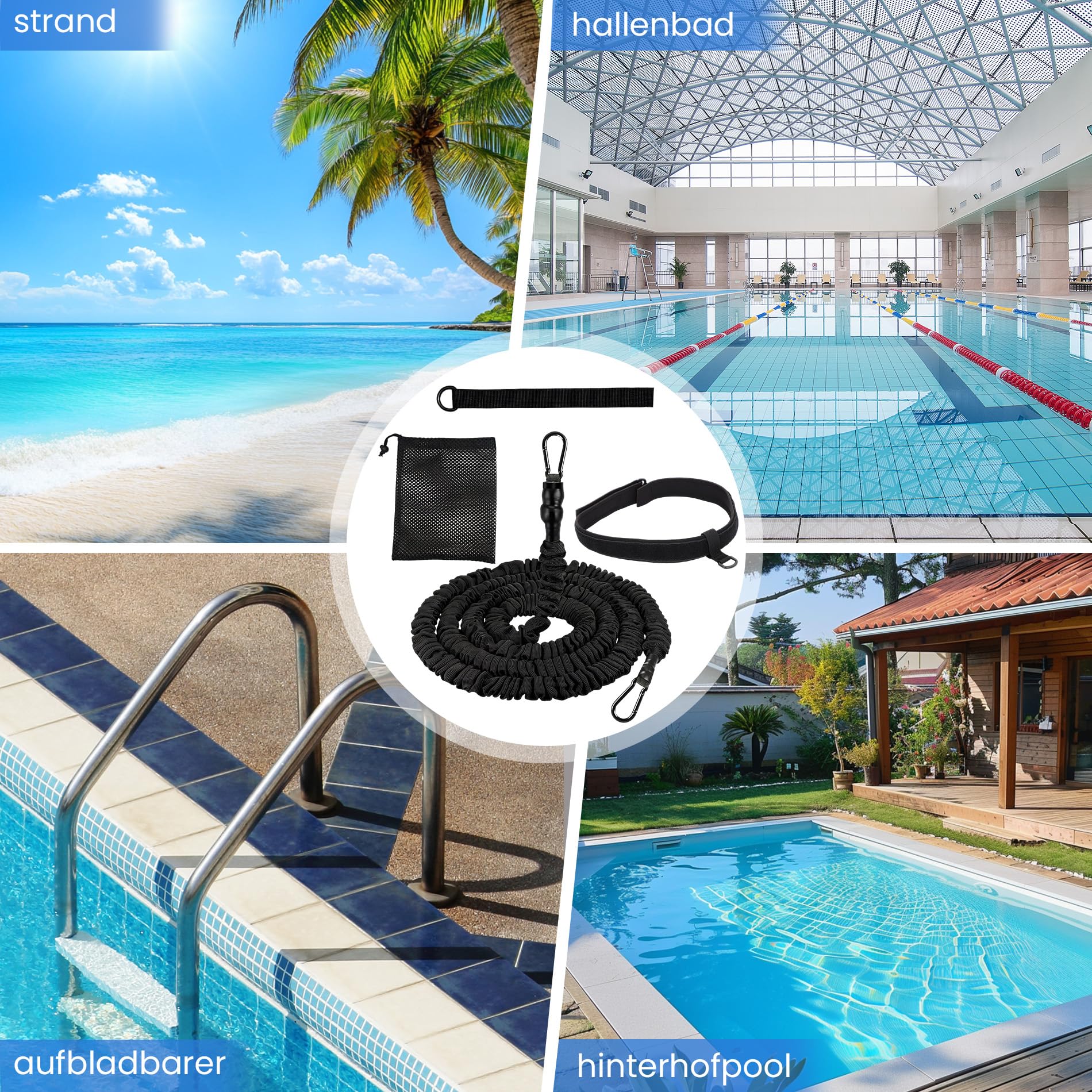 Schwimmgurt für Pool|2.5-7.5M Einstellbare Schwimmwiderstand Gürtel|Schwimmgurt Pool Erwachsene Kinder|Schwimmtrainer Gürtel|Schwimmhilfe Zum Einhängen Widerstandsband Schwimmen Pool