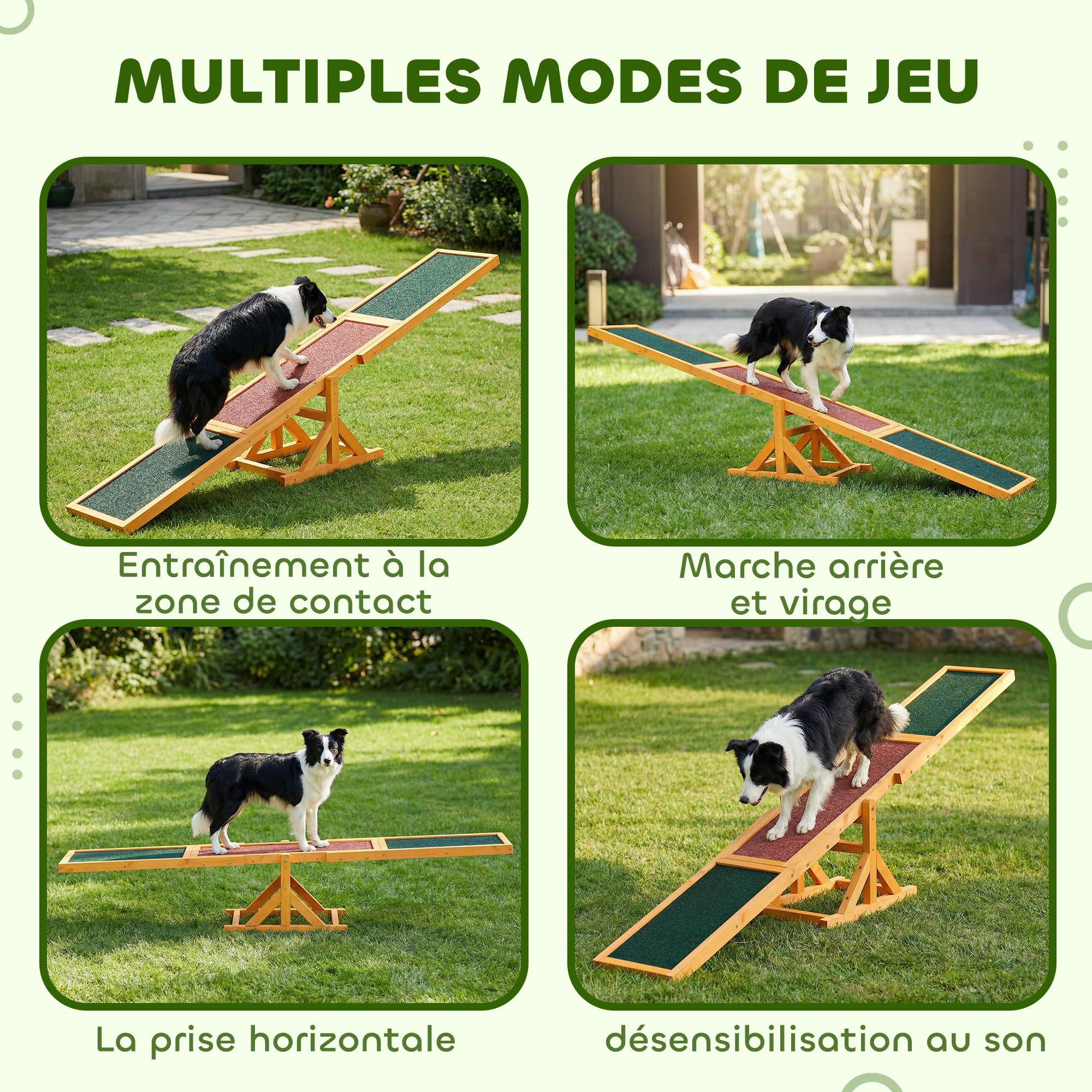 PawHut Agility Sport dla psa przechylanego - Zakrętka dla psa - sprzęt treningowy dla psa - drewno jodła wstępnie naoliwione antypoślizgowe bitumiczne cegła zielona
