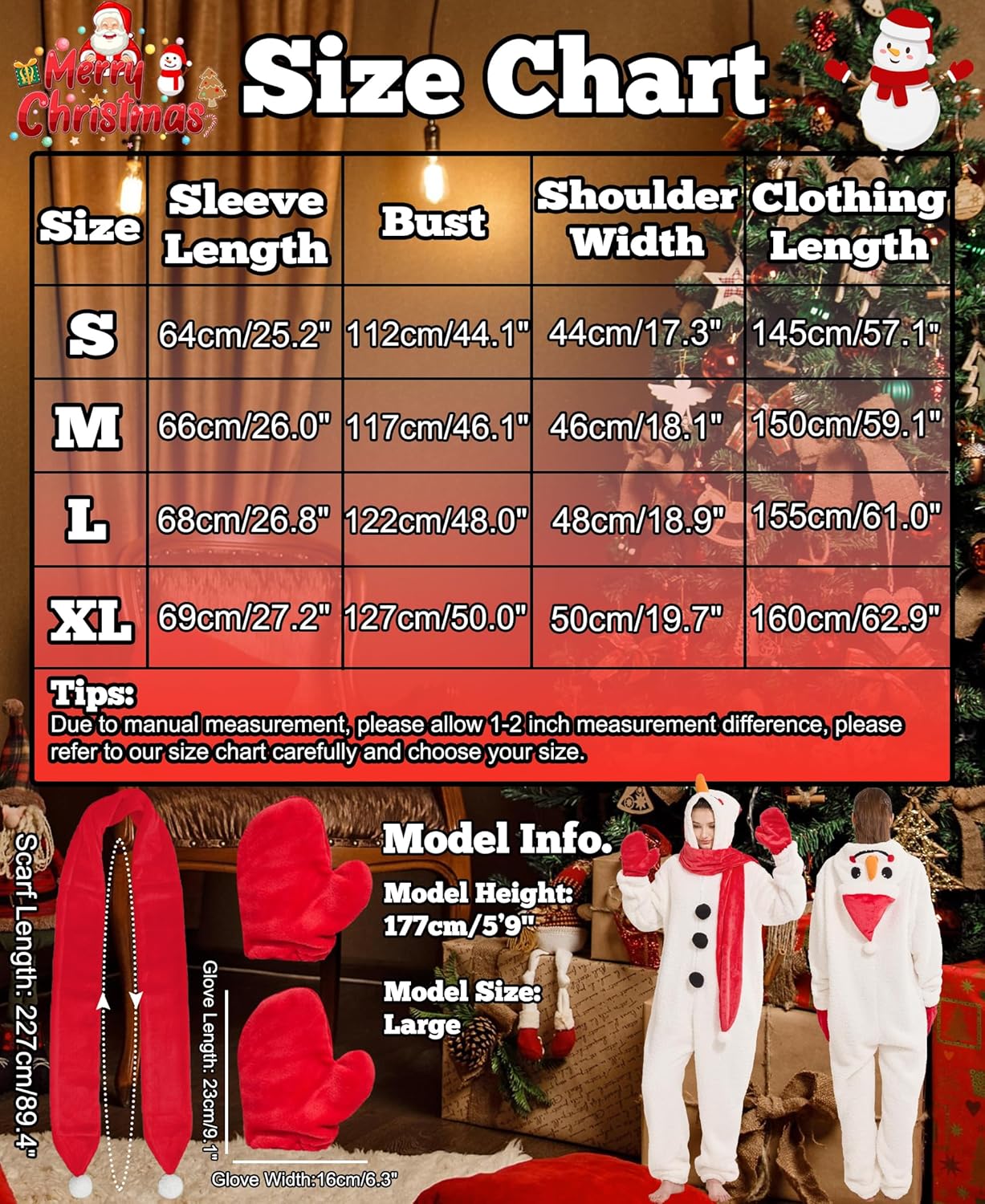 Kidukso Adorable Snow Onesie Pajamas Adult Unisex Fleece Christmas Costume Set Halloween Cosplay Costume Dress Up Party - Image 6