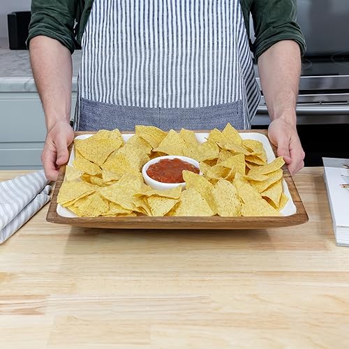 Miniatura 3 de AuldHome Design Bandeja de inmersión y astillas de esmalte, esmalte rústico de granja y plato de madera para servir