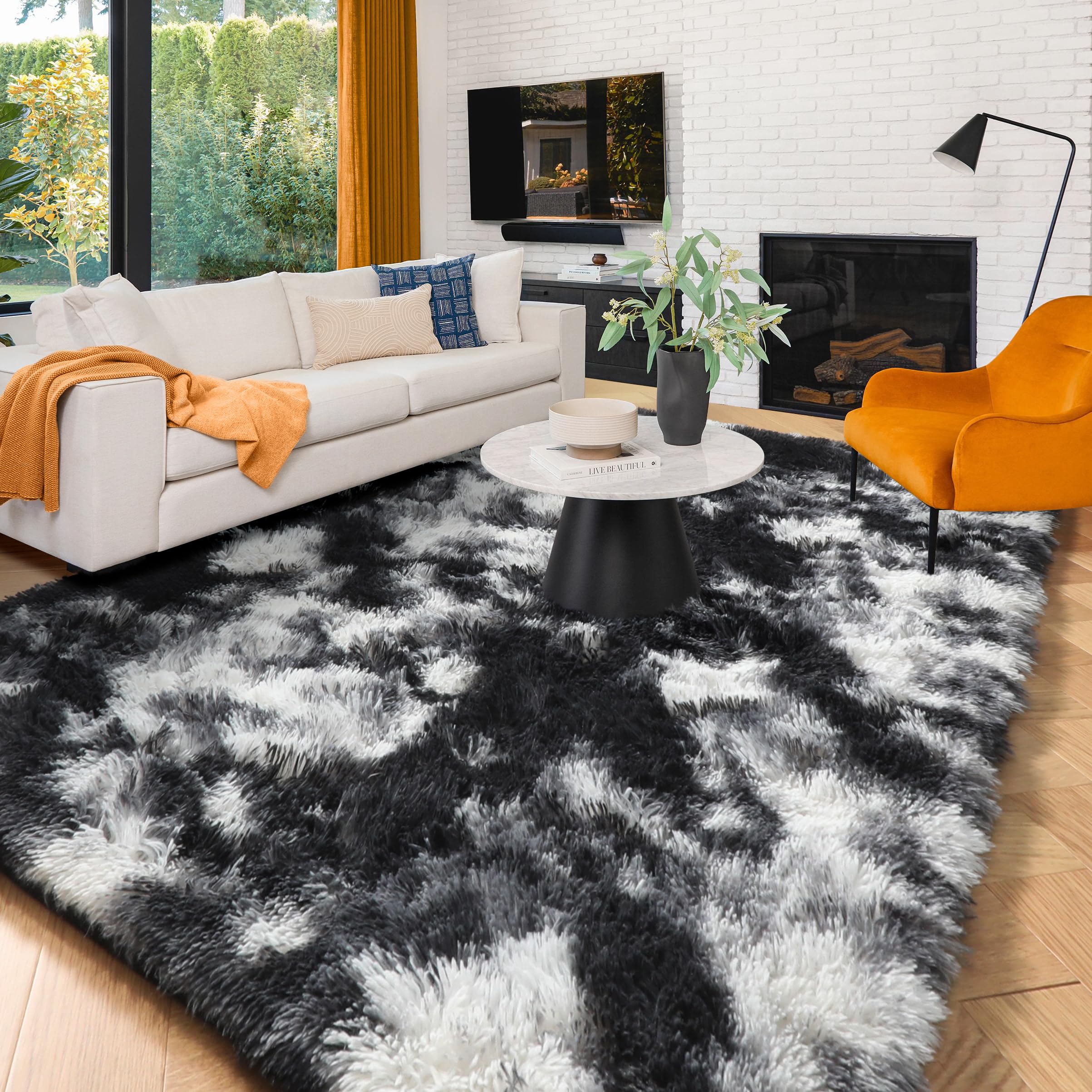 Similar Amdrebio Black White Grey Area Rug for Bedroom,Fluffy Modern Rug for Living Room,Furry Plush Rugs for Kids Room,Shaggy Throw Rug for Teen Boy Men,Aesthetic Cool Rugs for Dorm,4x6 Rug,Floor Carpet