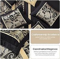 Vista 6 de Grand Avenue Juego de edredón floral jacquard, juego de ropa de cama de 7 piezas, tamaño California King, color negro, almohadas y fundas a juego