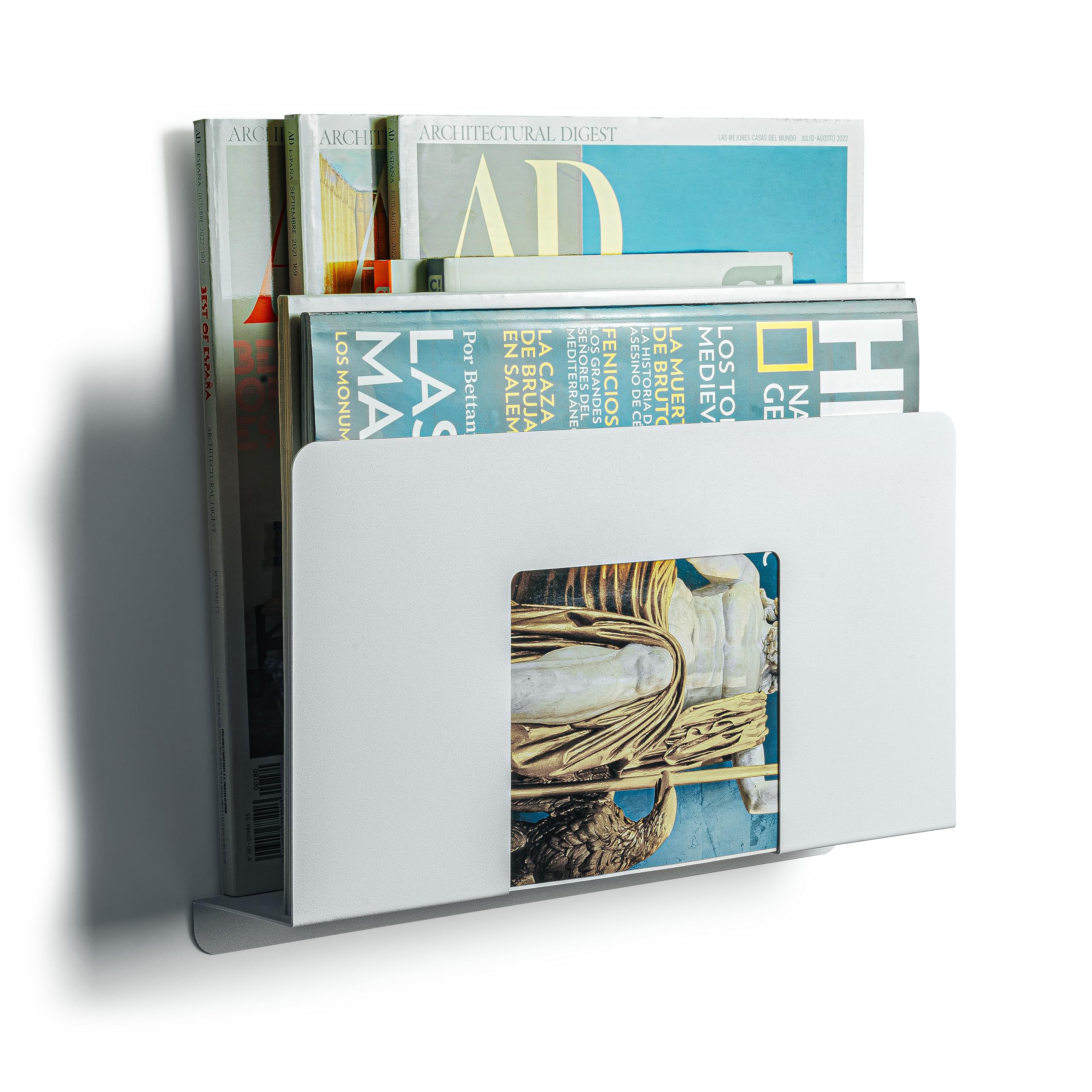 Revistero de Pared. Organizador escritorio de Revistas, Archivador, Carpeta archivadora, Papel A4, Folios A4, Cocina, Material oficina. Recibidores de entrada. Estanteria baño. (Blanco, 1 Unidad)