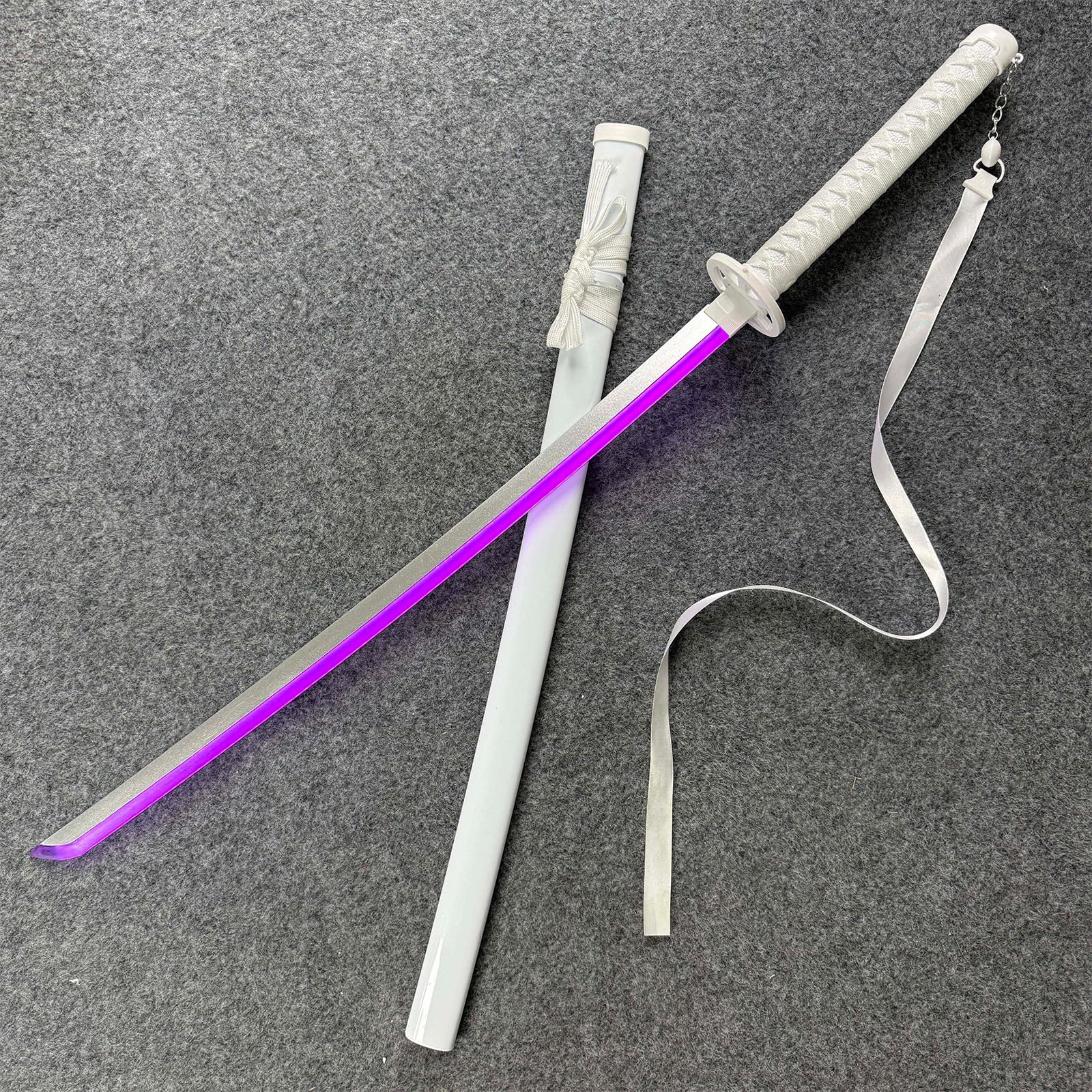 Katana en Bois Blanc de 100 cm,Bokken Fait Main avec Bande Lumineuse Violette,Katana en Bambou pour entraînement de Kendo,Cosplay,fête,Cadeau