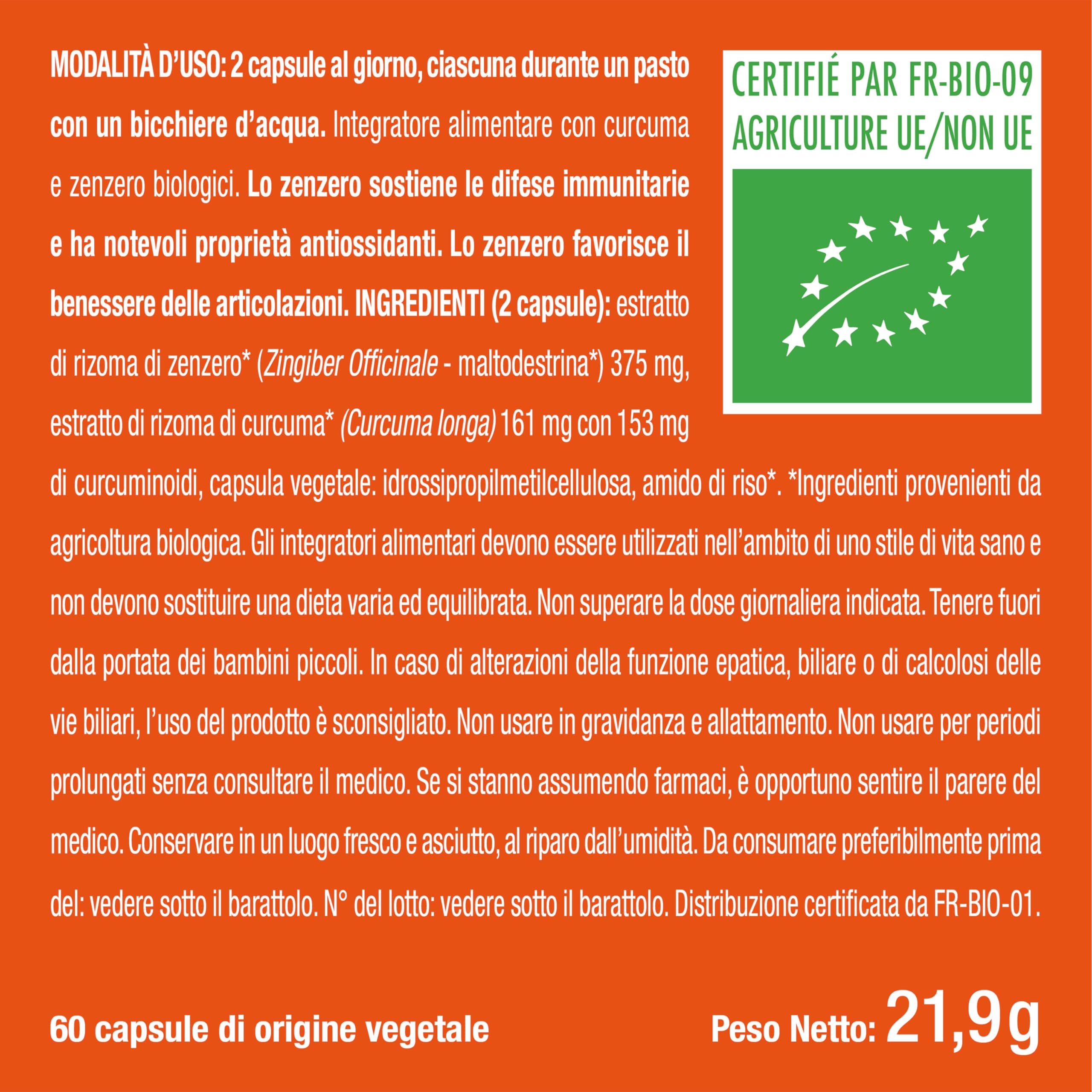 Curcuma Zenzero BIOLOGICO | 100% Naturale | Concentrato di Curcumina | Complesso Antinfiammatorio e Antiossidante | Nutrimea
