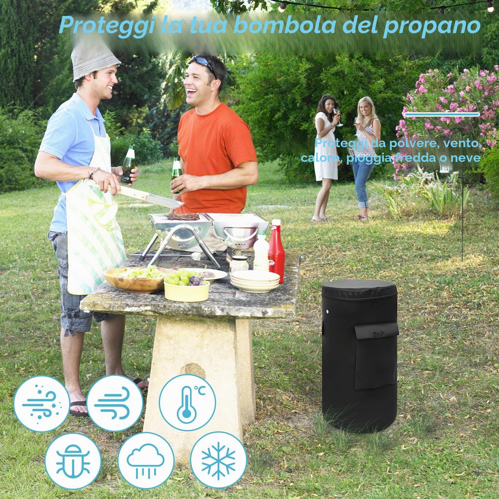 Copertura per Bombola del Gas da 11 kg, 33 x 66 cm, 600D, con Cordino, Impermeabile, Antivento, Anti UV, per Bombole di Gas Propano