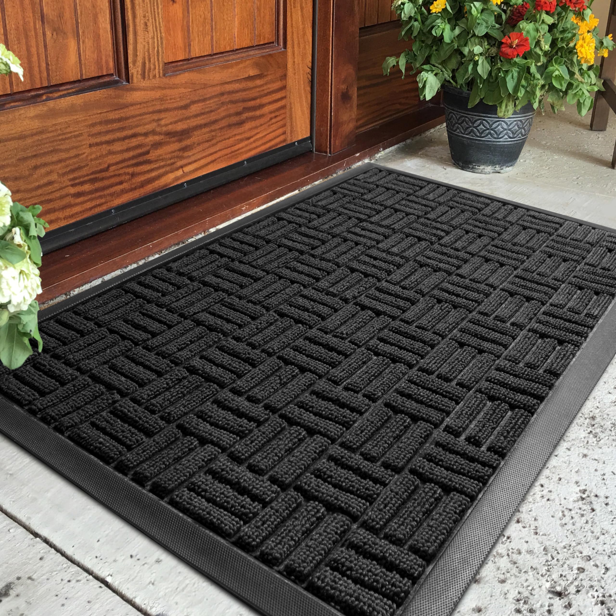 BAGAIL Front Door Mat, Heavy Duty Durable Doormat, All-Weather Entryway Mats with Non-Slip Natural Rubber Backing, Indoor Outdoor, Dirt and Fade Resistant, Easy Clean - 35x23.5, Black Maze