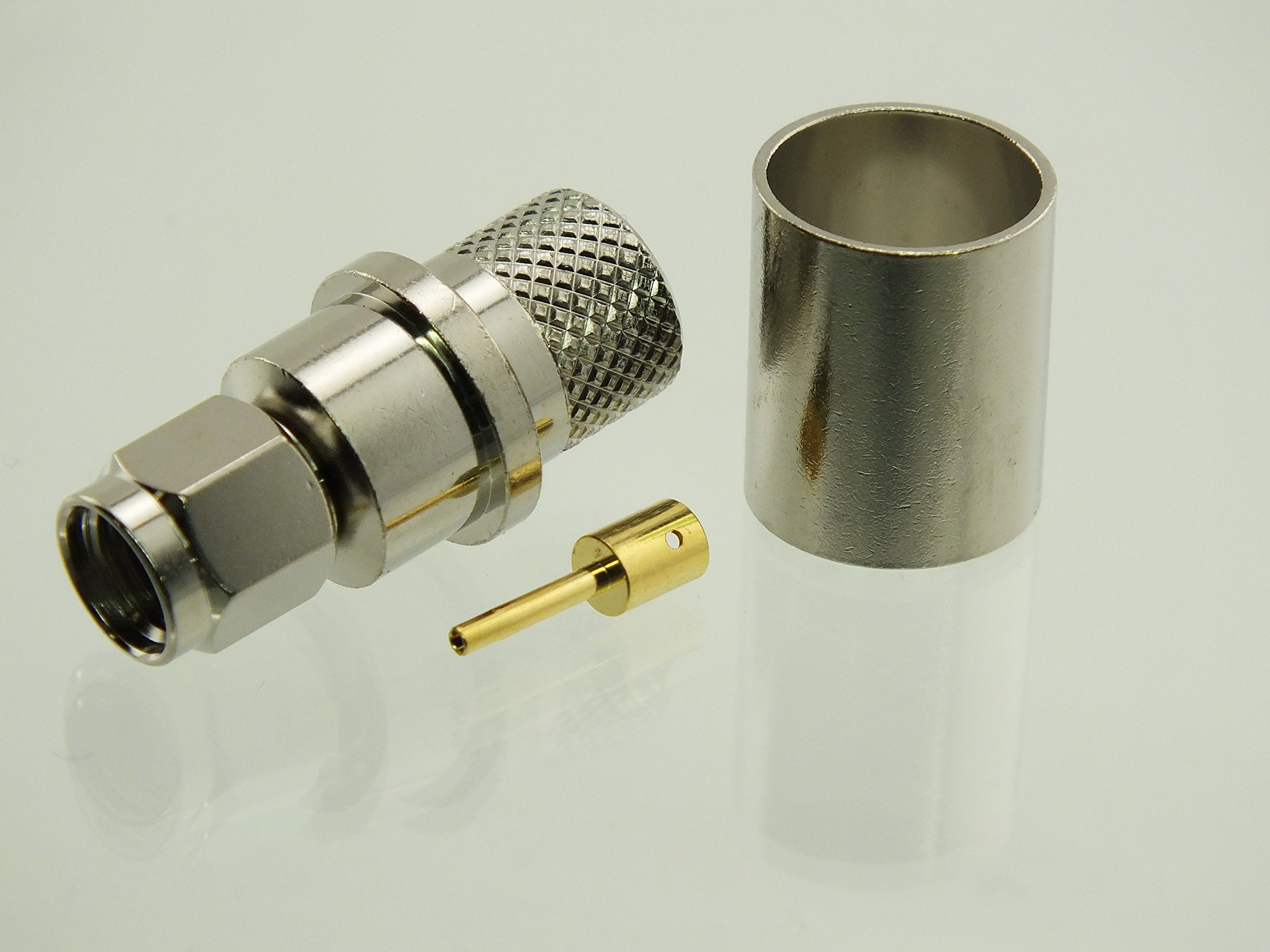 W5SWL Serie Premium SMA macho (RP) o conector coaxial de polaridad inversa compatible con cable tipo LMR400, paquete de 2