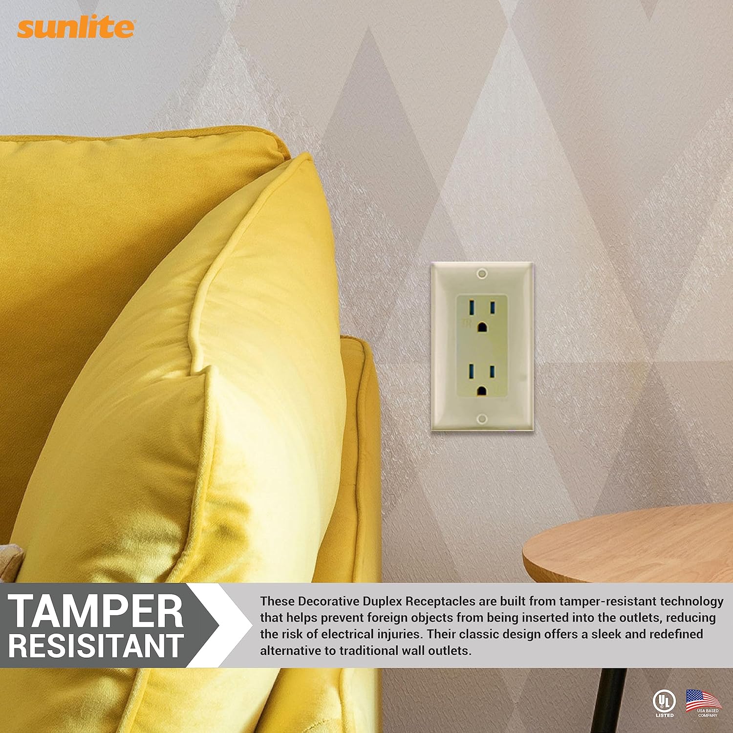 Tamper Resistant Duplex Receptacle installed in a wall