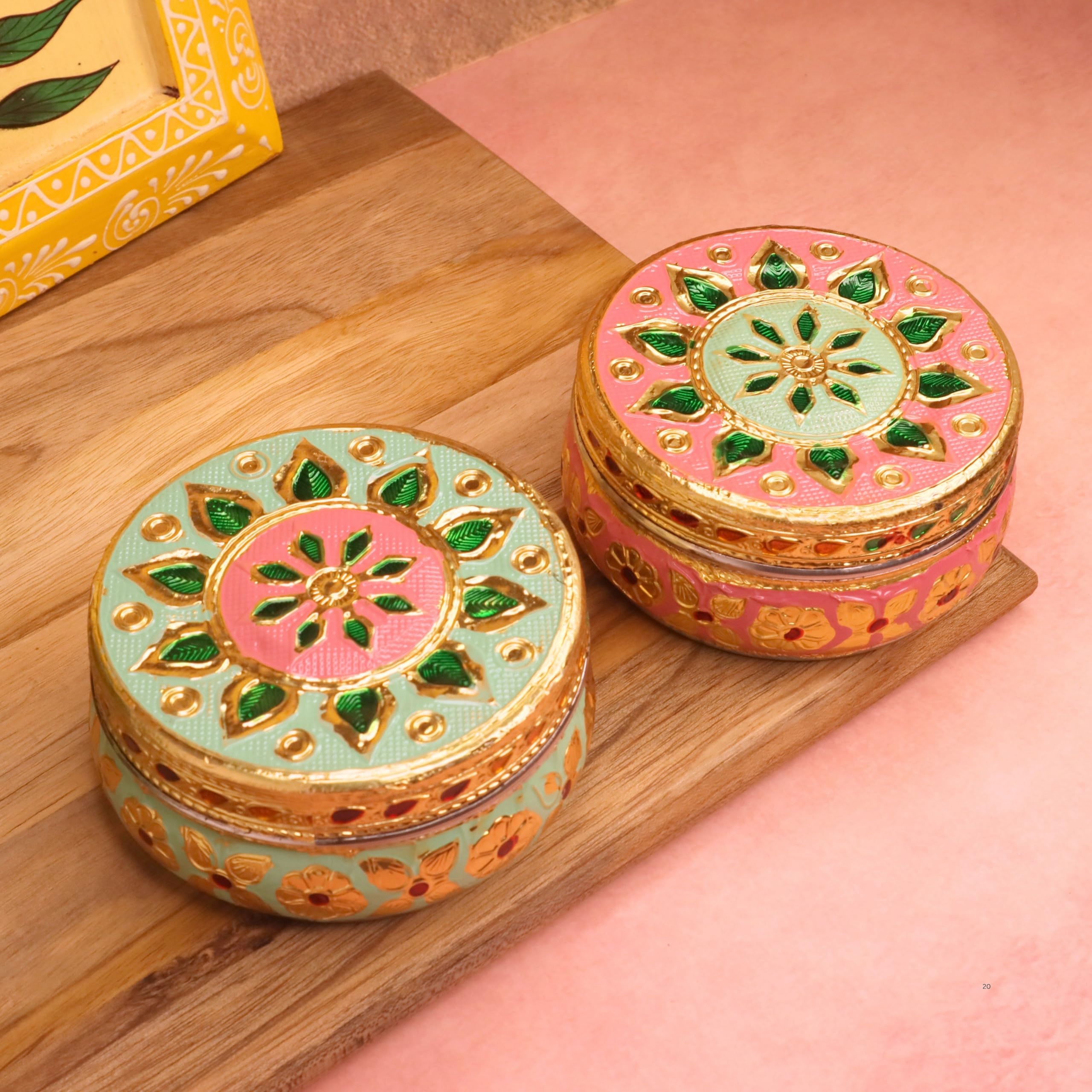 NAVRANG Stainless Steel Meenakari Box Steel Container Storage Return Gifts | Laddu Poori Tiffin Box (Pack Of 2, Multicolor)-image-46