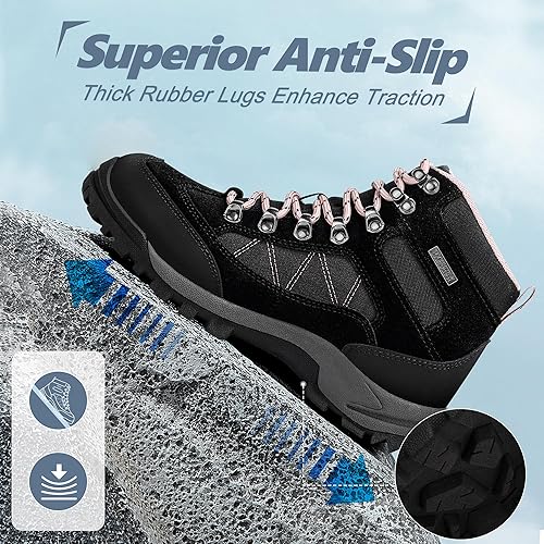 Miniatura 3 de R CORD Botas de senderismo para mujer, botas de senderismo impermeables, ligeras, transpirables, antideslizantes, duraderas, botas de senderismo