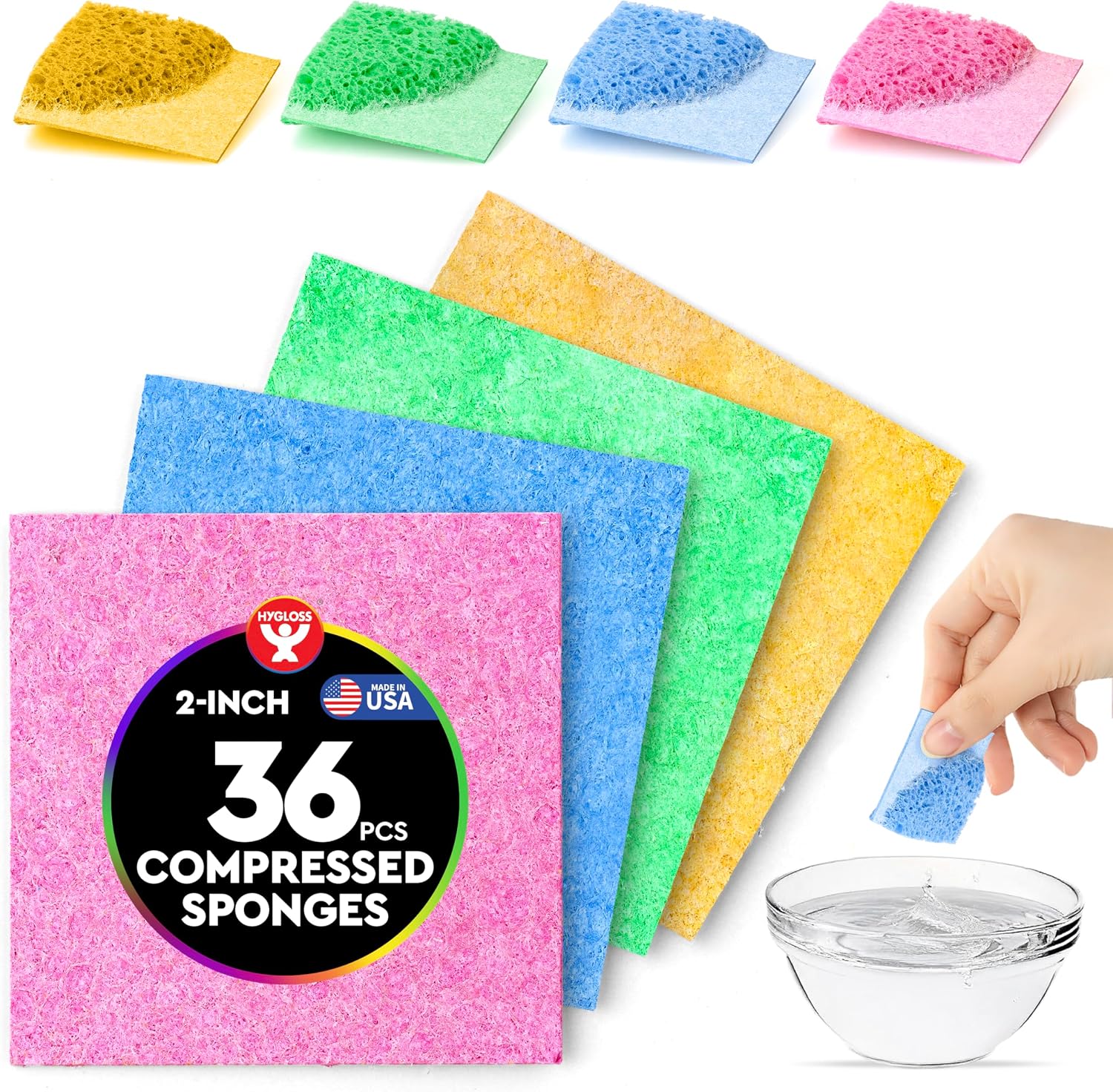 Hygloss Compressed Sponges for Crafts - 6 Pack 3x4 rectangle-Shaped Sponges - Expanding Paint Sponge Shapes for Kids - Art Sponge for Painting, DIY Crafts, Sensory Water Play & More - Assorted Colors