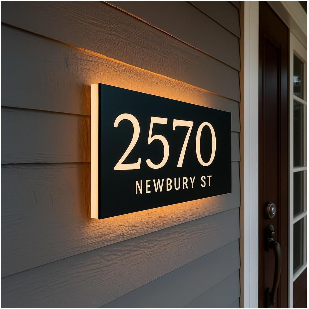 Custom Backlit LED House Number Sign for Outside, Modern Illuminated Address Plaque for Home, Personalized Lighted Sign - Waterproof (50X25CM (19,6 x 9,8 inch))