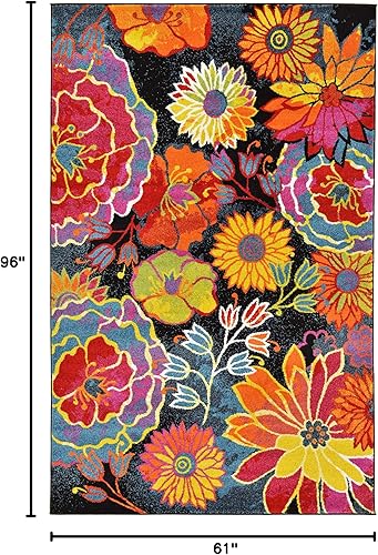 Miniatura 2 de Unique Loom Lyon Collection - Alfombra de área Kennedy (5 pies 1 pulgada x 8 pies, rectangular, negroverde)