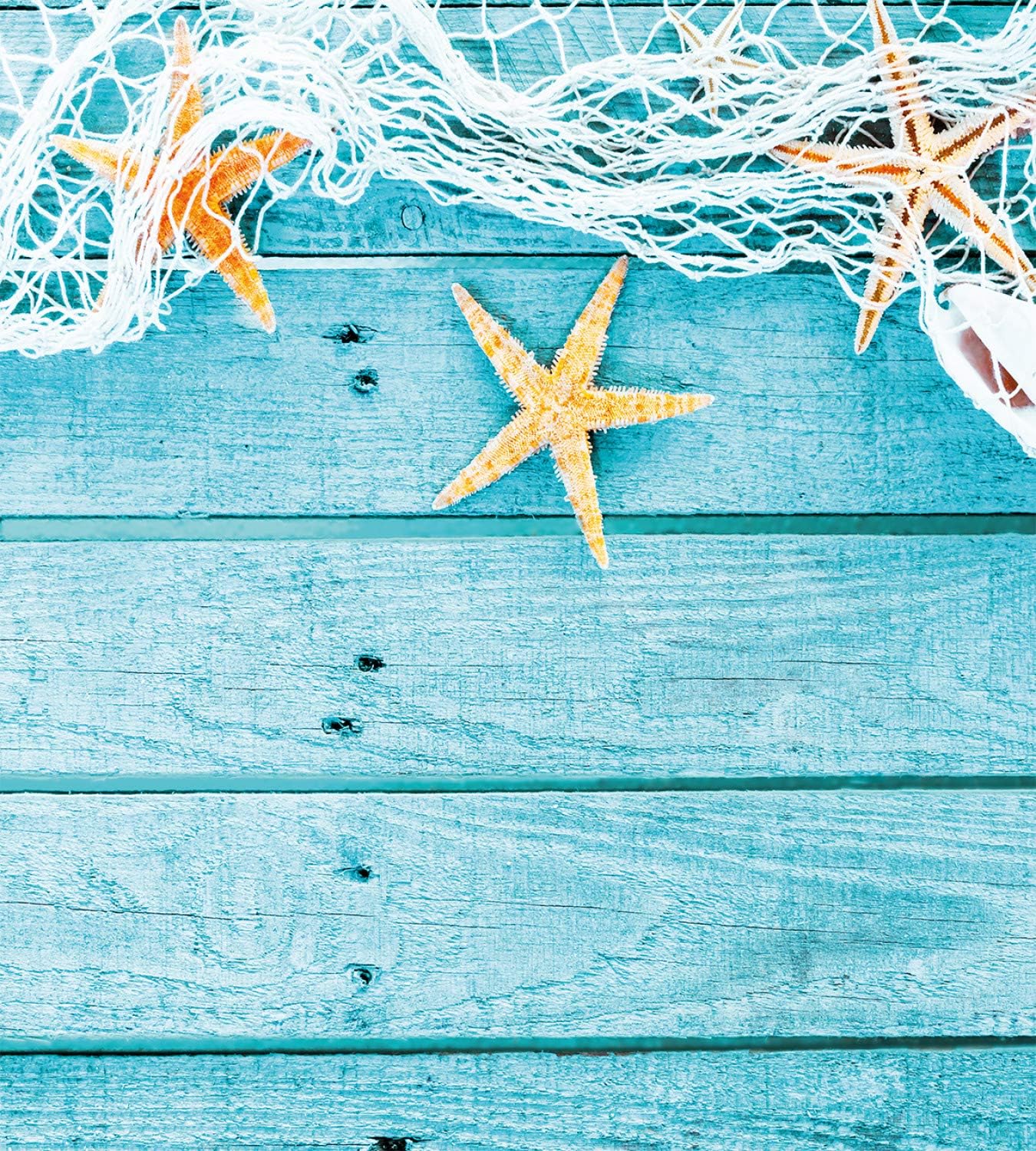 Ambesonne Starfish Duvet Cover Set, Rustic Wood Boards Fishing Net and The Ocean Animals Nautical Print, Decorative 2 Piece Bedding Set with 1 Pillow Sham, Twin Size, Orange Turquoise