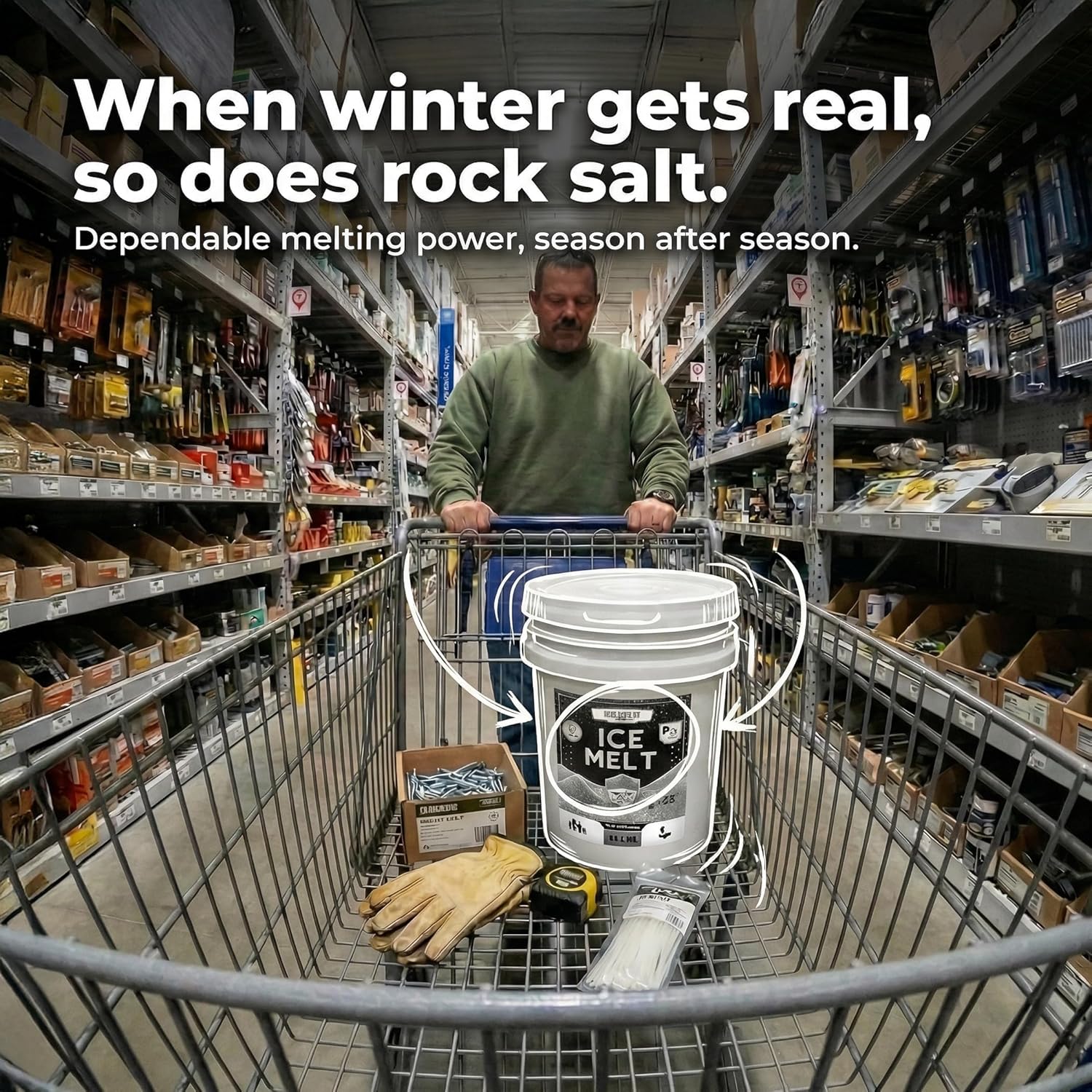 Rock Salt Ice Melt Pail Effective to -25°F, Eco-Friendly De-Icer, Optimal Granule Size for Quick Melting, Ideal for Driveways, Walkways, and Entryways (8 lb)