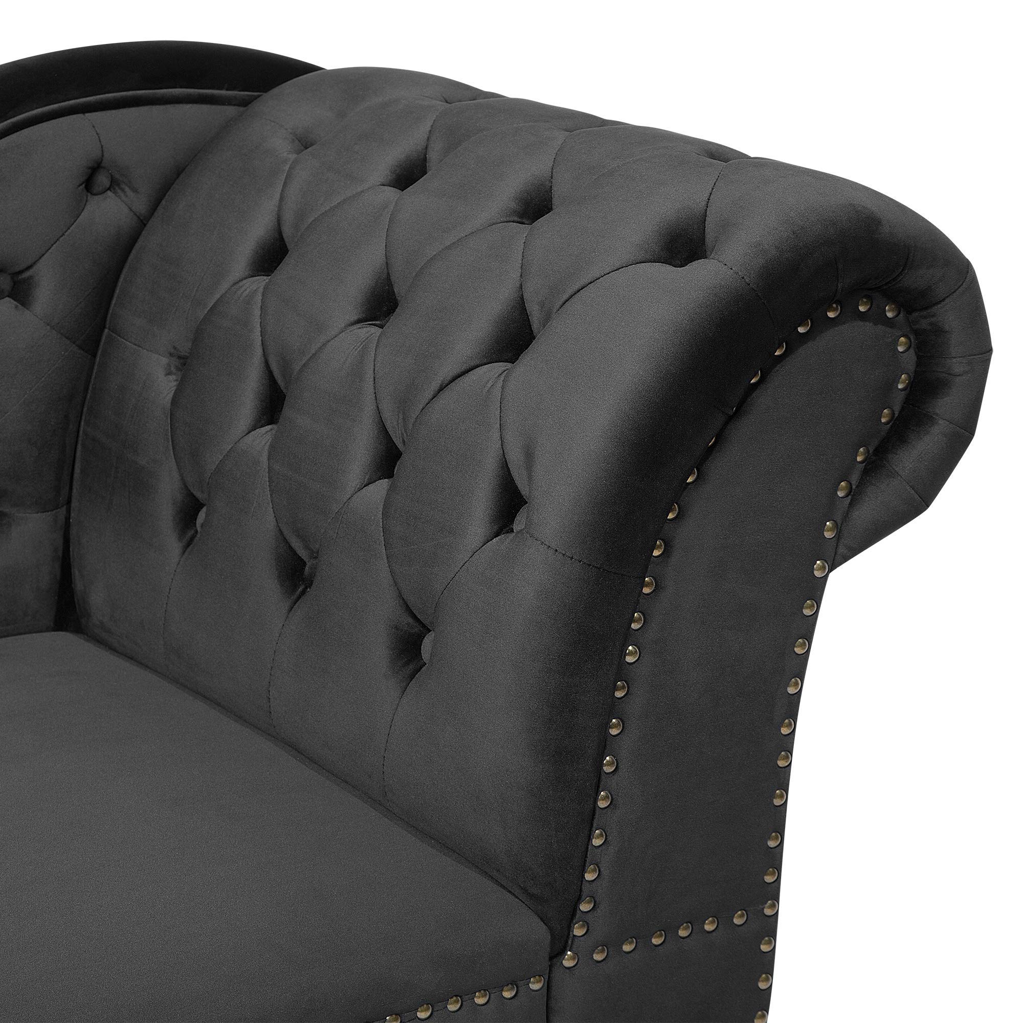 Chaise Longue Côté Droit Méridienne en Velours Noir Glamour Elégant Salon Nimes