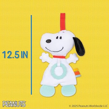 Kids Preferred Peanuts Snoopy Baby Sensory Toy Crinkle Blanket Stuffed Animal for Newborn Infants and Babies Teether Toys with Stroller Car Seat Loop
