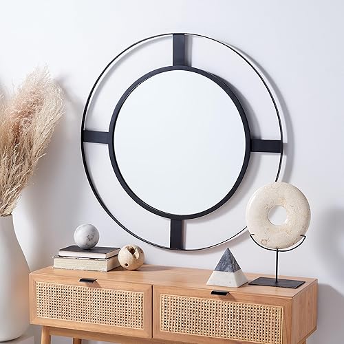 SAFAVIEH Home Collection Kirina - Espejo de pared redondo decorativo para dormitorio, sala de estar, baño, entrada, 34 pulgadas, color negro mate