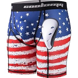 COOLOMG Men Compression Shorts with Cup Athletic Protective Underwear for Baseball Football Lacrosse MMA Hockey, US Flag, M