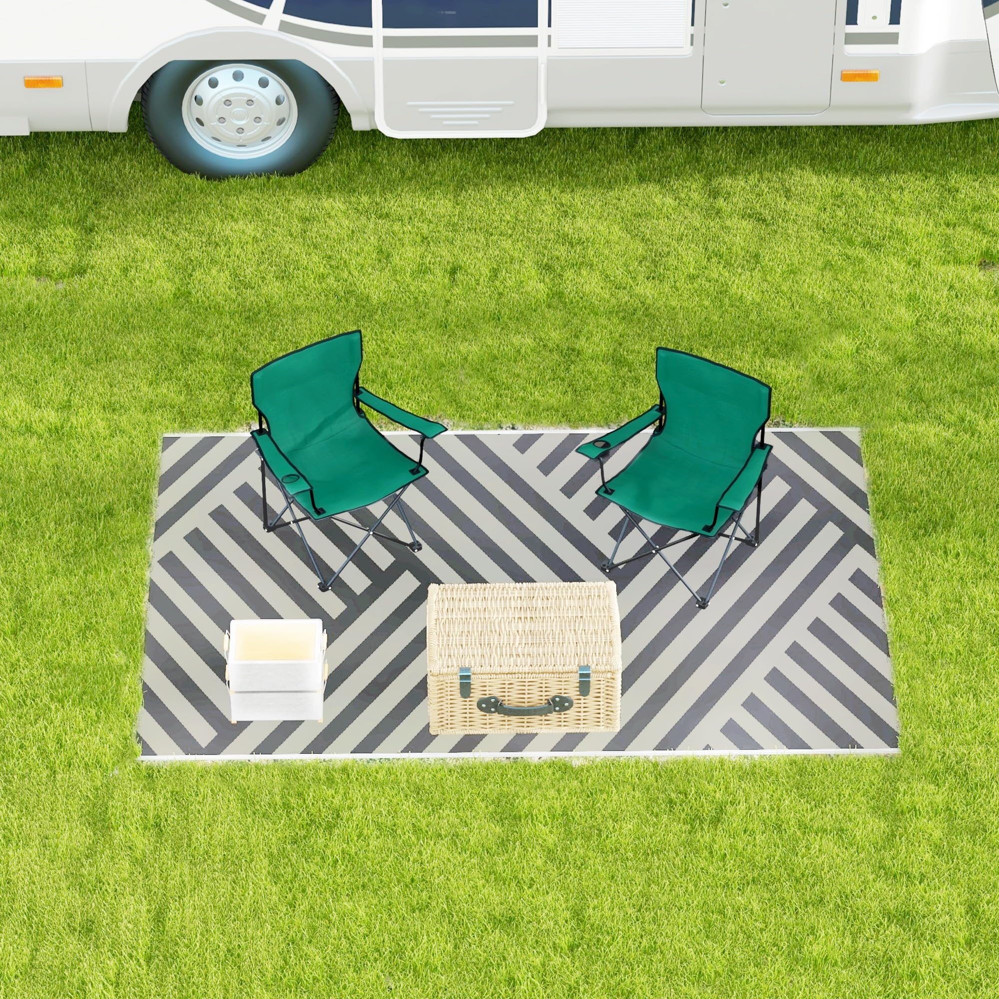 Outsunny Reversible Waterproof Outdoor Rug W/ Carry Bag - 182 x 274cm - Grey  | TJ Hughes Multi