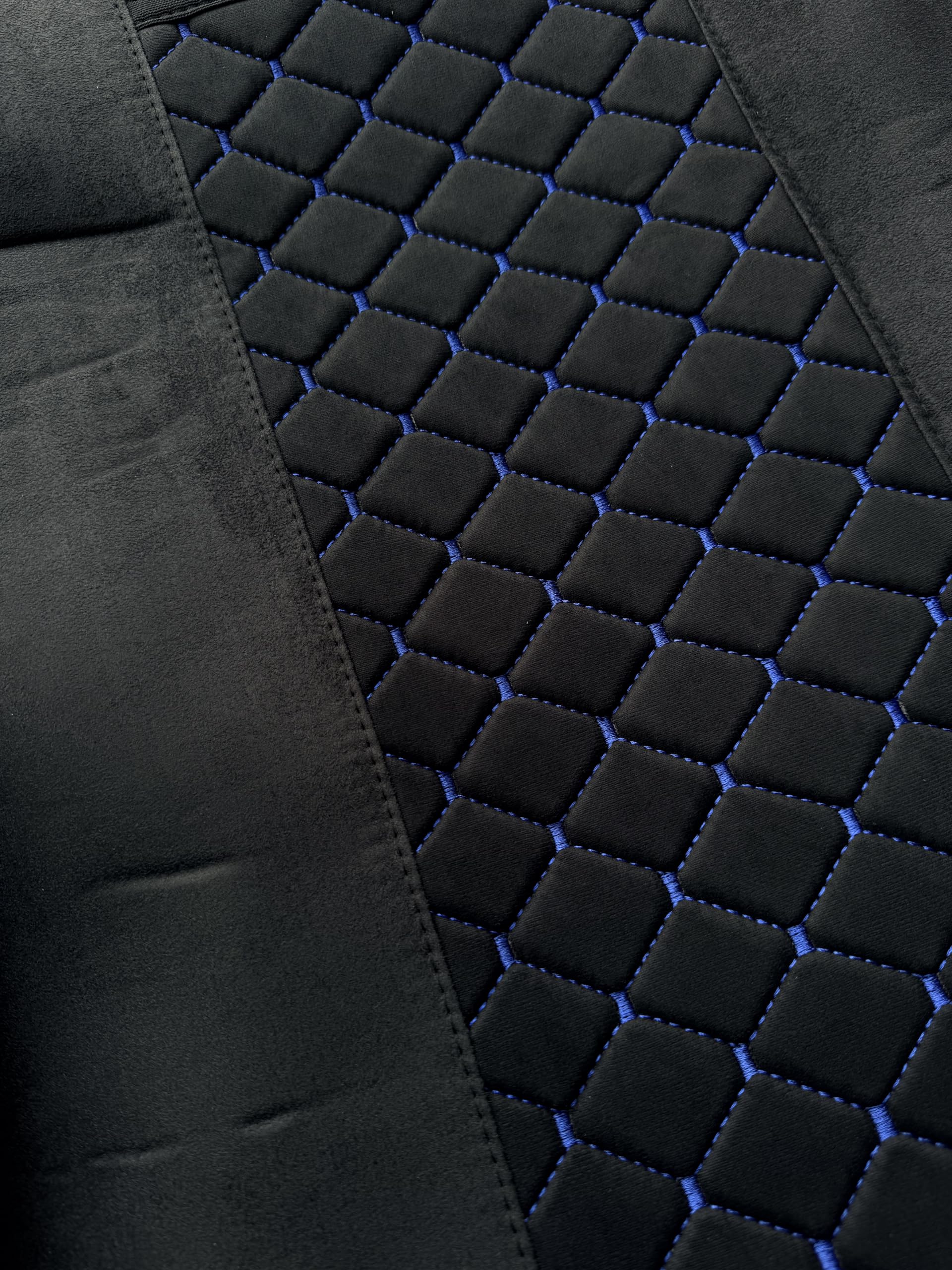 Generisch Alcantara Coprisedili per Volvo FH FH4 FH5 per Volvo AERO, tessuto alcantara, set per sedile conducente e passeggero (motivo a quadri con cuciture blu)