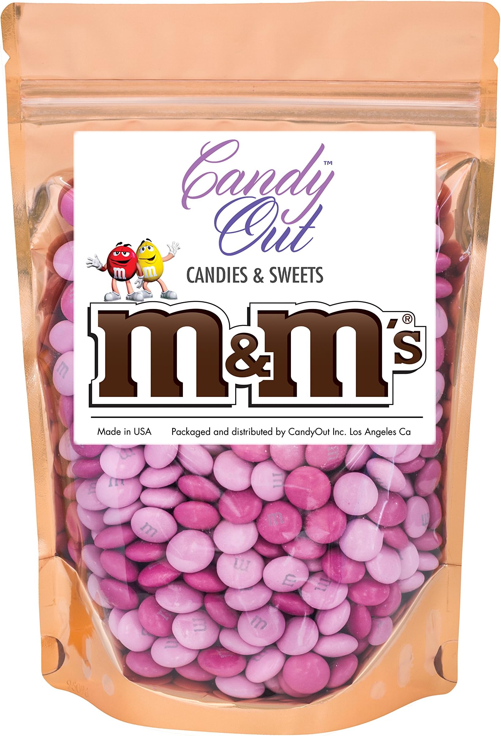 Pink Medley m&m 2 Pound Milk Chocolate in CandyOut Sealed Stand Up Bag