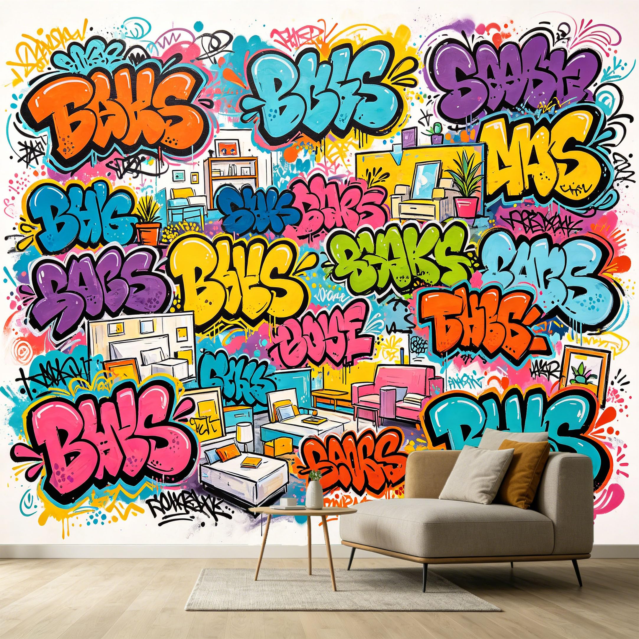 Custom Size Wall Murals Modern Abstract Graffiti Street Art Colorful Vibrant Urban Style SelfAdhesive Wall Fabric Removable Large Wallpaper for Photo Living Room