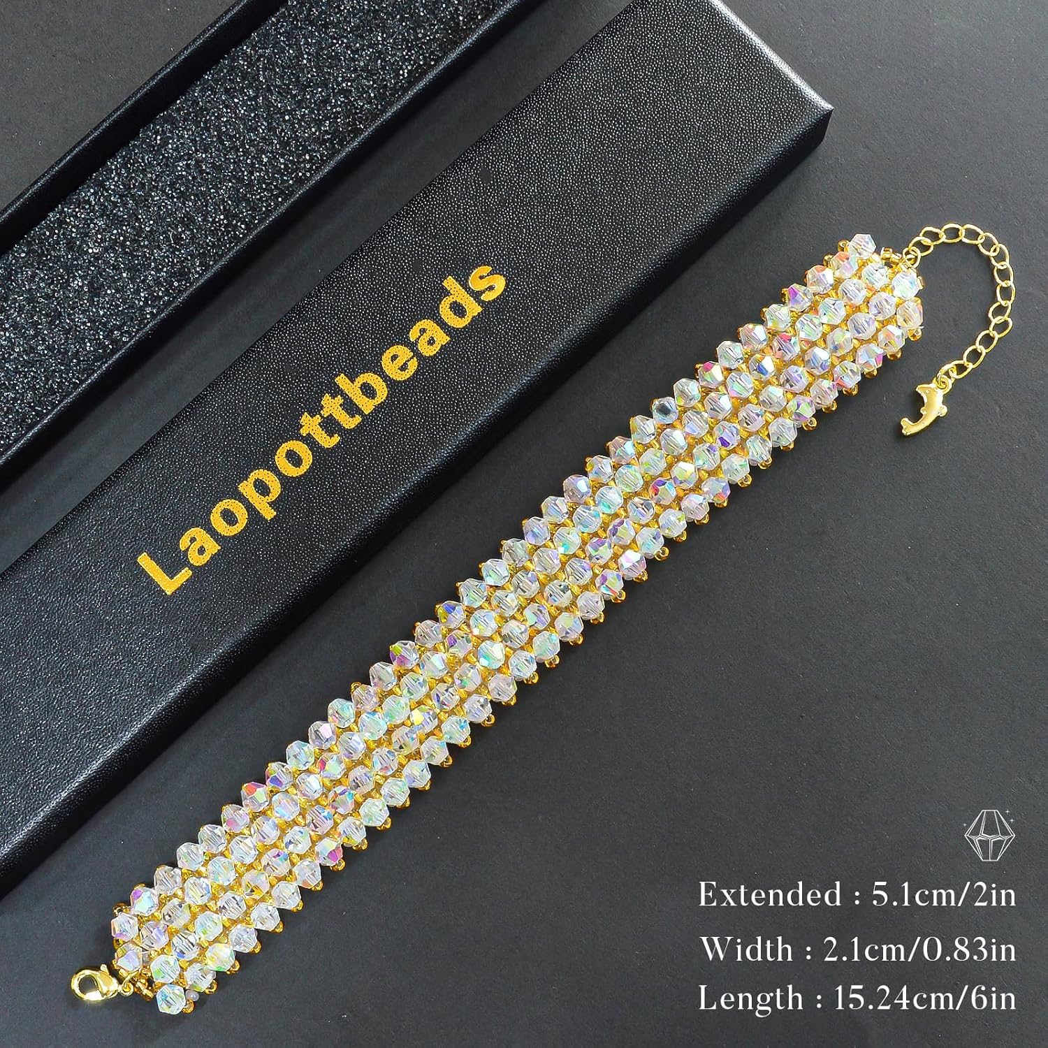 Crystal Bracelet for Women 6" + 2" Extender Chain, Handmade Woven Design with Jewelry Gift Box, Ideal for Gifting for Mom, Birthday, or Anniversary
