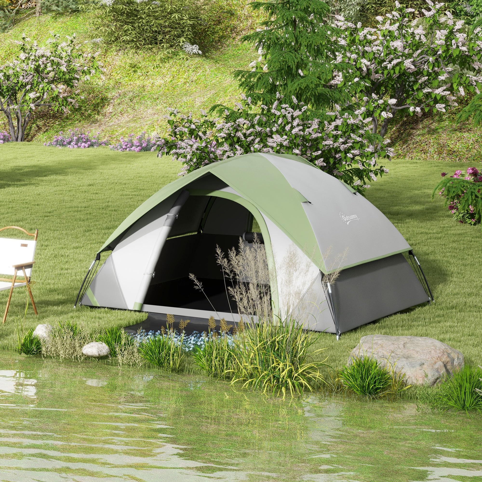 Outsunny Kuppelzelt für 2 Personen leicht, stabil wasserdicht Familienzelt mit Tür&Fenster Packtasche, Haken, Campingzelt mit 3000mm Wassersäule Zelt für Camping Reise Trekking Garten
