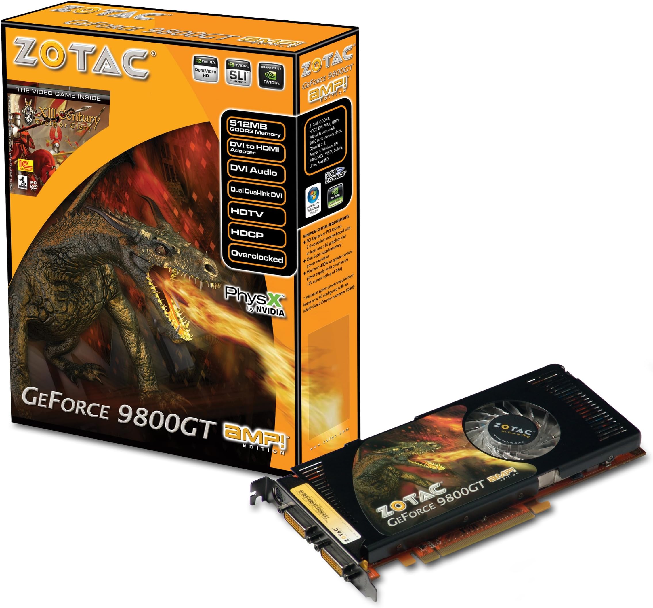Zotac ZT-98GES3P-FCP 9800GT AMP Limited Edition 512 MB 256-Bit DDR3 700/2000 Video Card