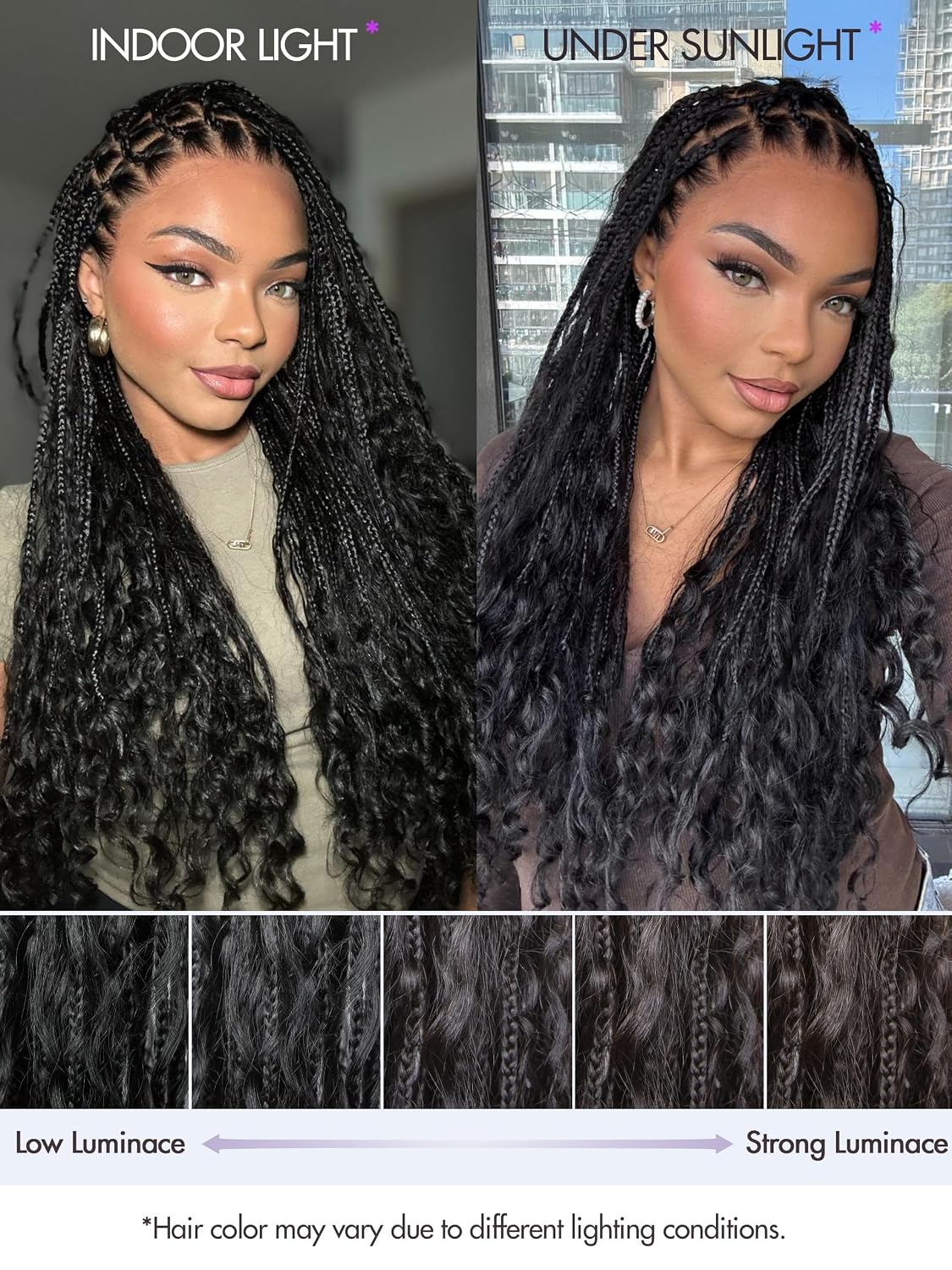 LUVME HAIR Real Full Lace Boho Braided Wigs Standard 150% Density Human Hair Blended Synthetic Braids Flexi-Fit Invisi Drawstring Wig Cap Bohemia Curls Pre Cut Lace Plucked Natural Scalp 26 Inches