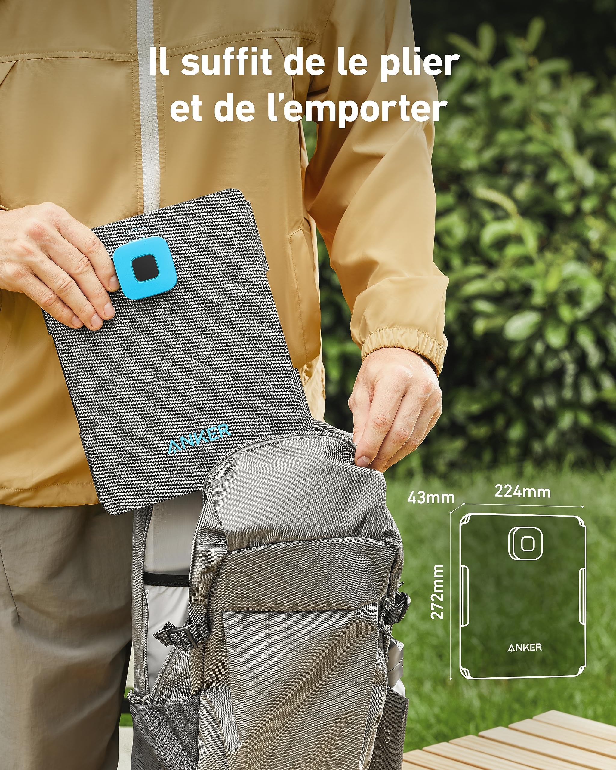 Anker Solix PS30 Panneau solaire 30 W pliable et portable, résistant à l'eau et à la poussière, charge ultra rapide, charge 2 appareils à la fois, pour le camping, la randonnée et les activités de