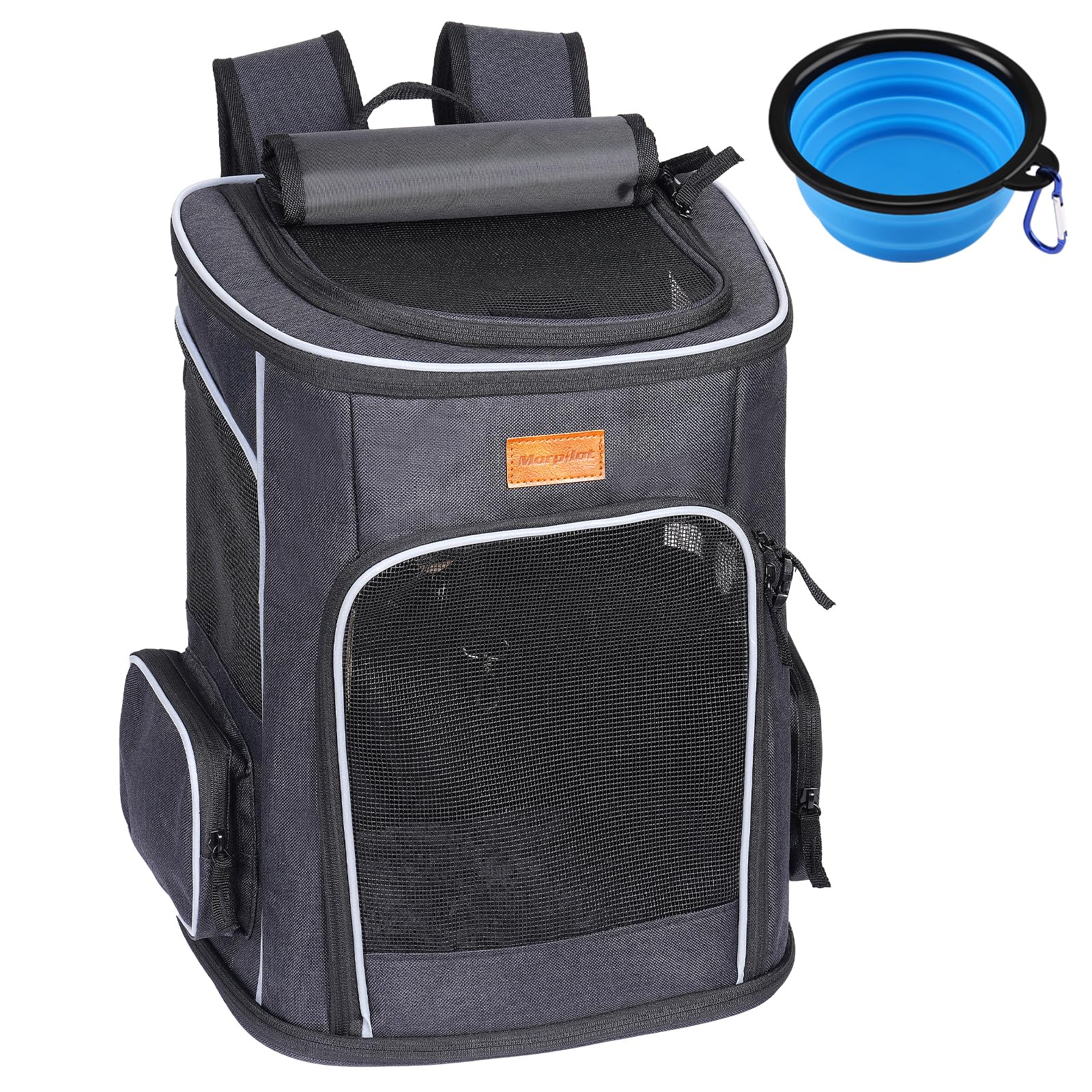 Morpilot Katzenrucksack, Hunderucksack für Katzen und Hunde Welpen, Atmungsaktive und Faltbare Haustier Rucksack mit Transparentes Fenster und Anti-offener Reißverschluss