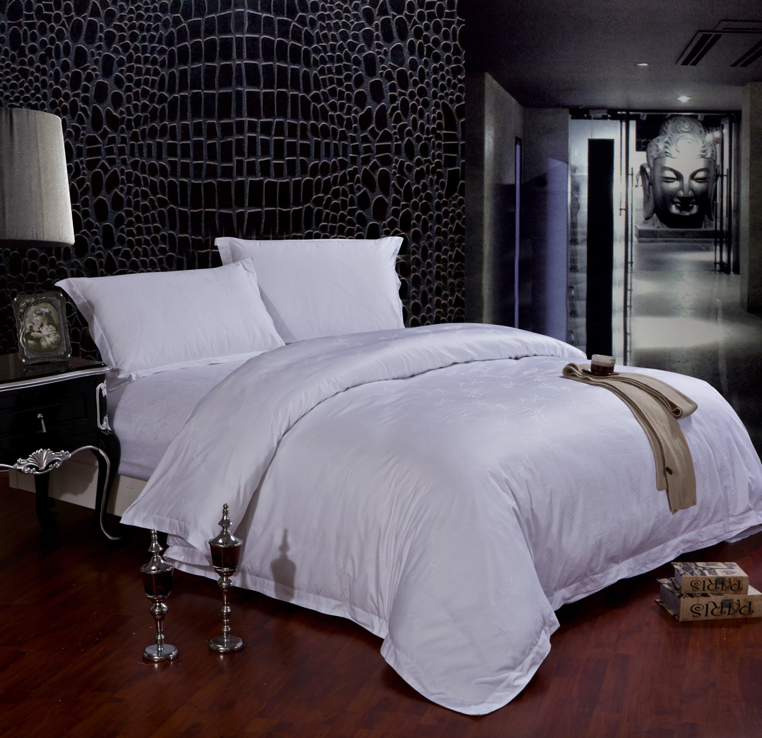 DaloyiHotel Prime: 4-Piece Sheet Set for Queen - (Zoom to See) Bamboo Flower - JF30006