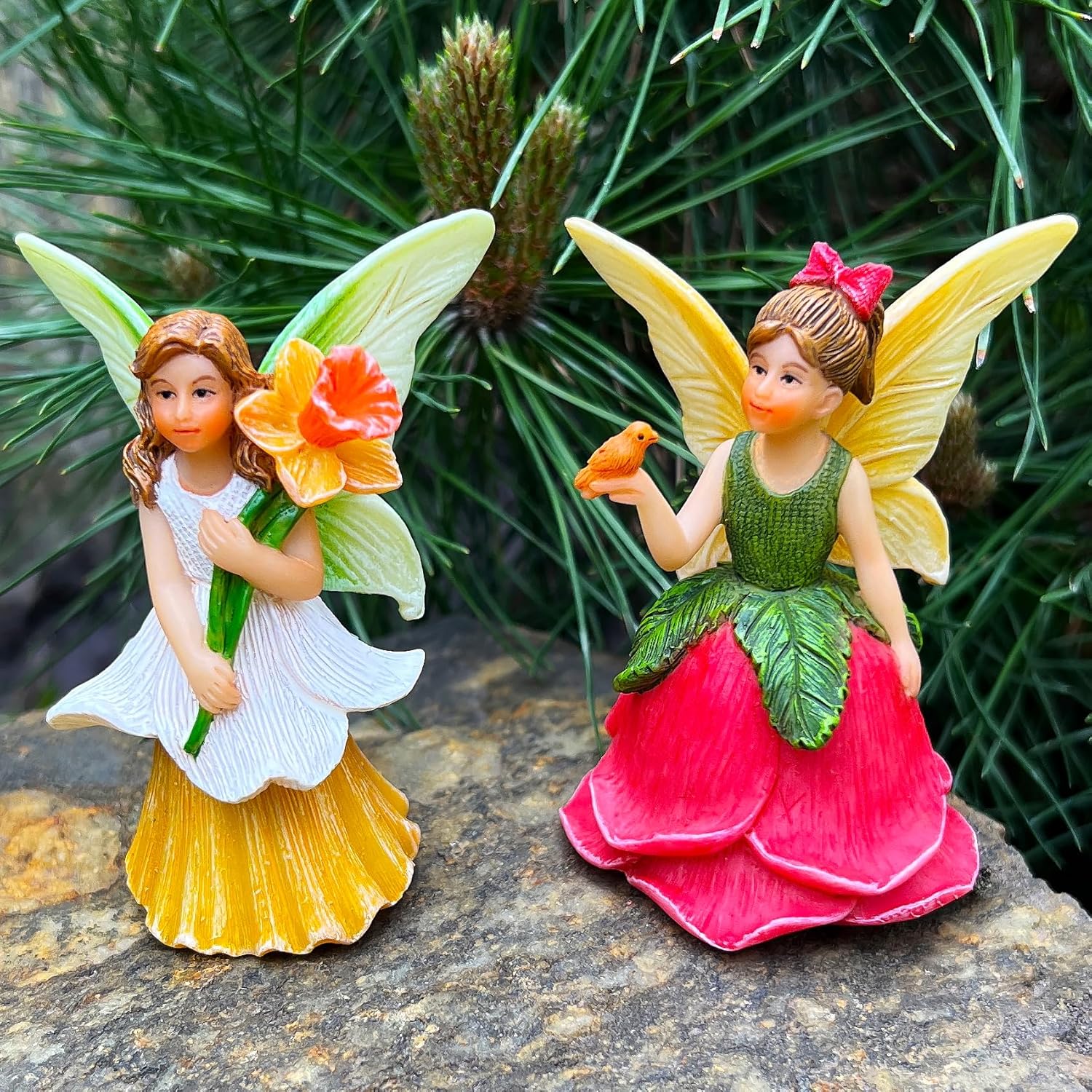 Mood Lab Fairy Garden - Miniature Fairy Figurines - Flower Girls Set of 2 pcs - Narcissus & Rose Fairies Accessories Statue Kit - Image 8
